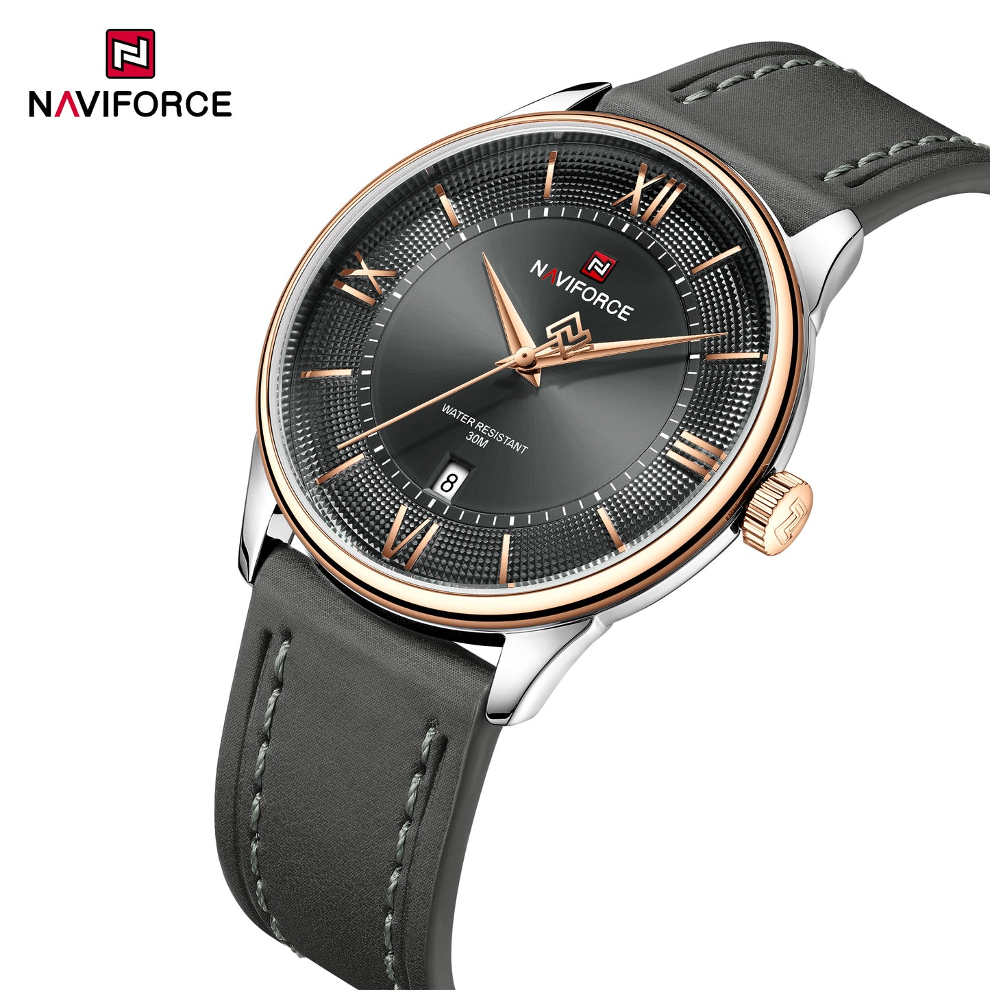 Naviforce 9272L Spectra Men Leather Watch - Grey-RoseGold