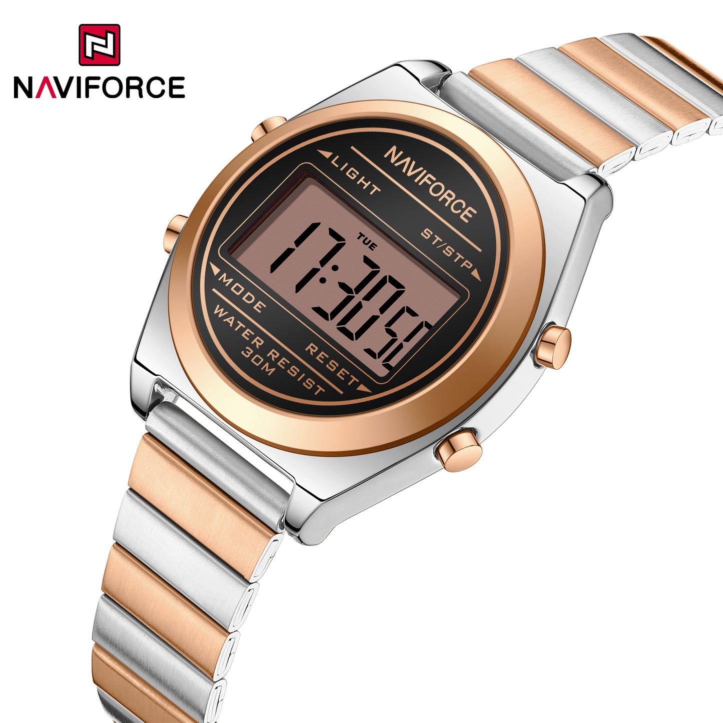 Naviforce 5066 Haute Digital Women Watch - RoseGold Silver
