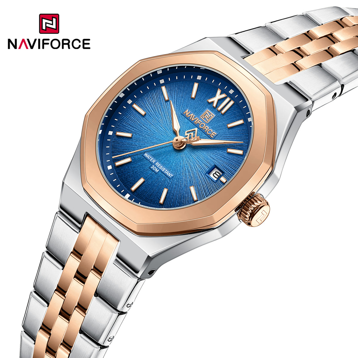 Naviforce 5078 Radiant Luxe Women Watch - Silver RoseGold Blue
