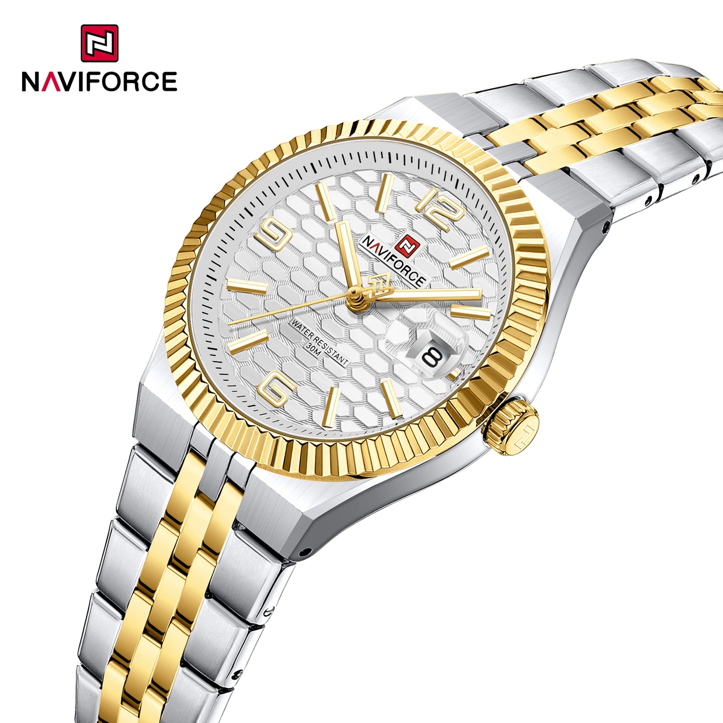 Naviforce 5079 Lotus Woman Watch - Silver-Gold White