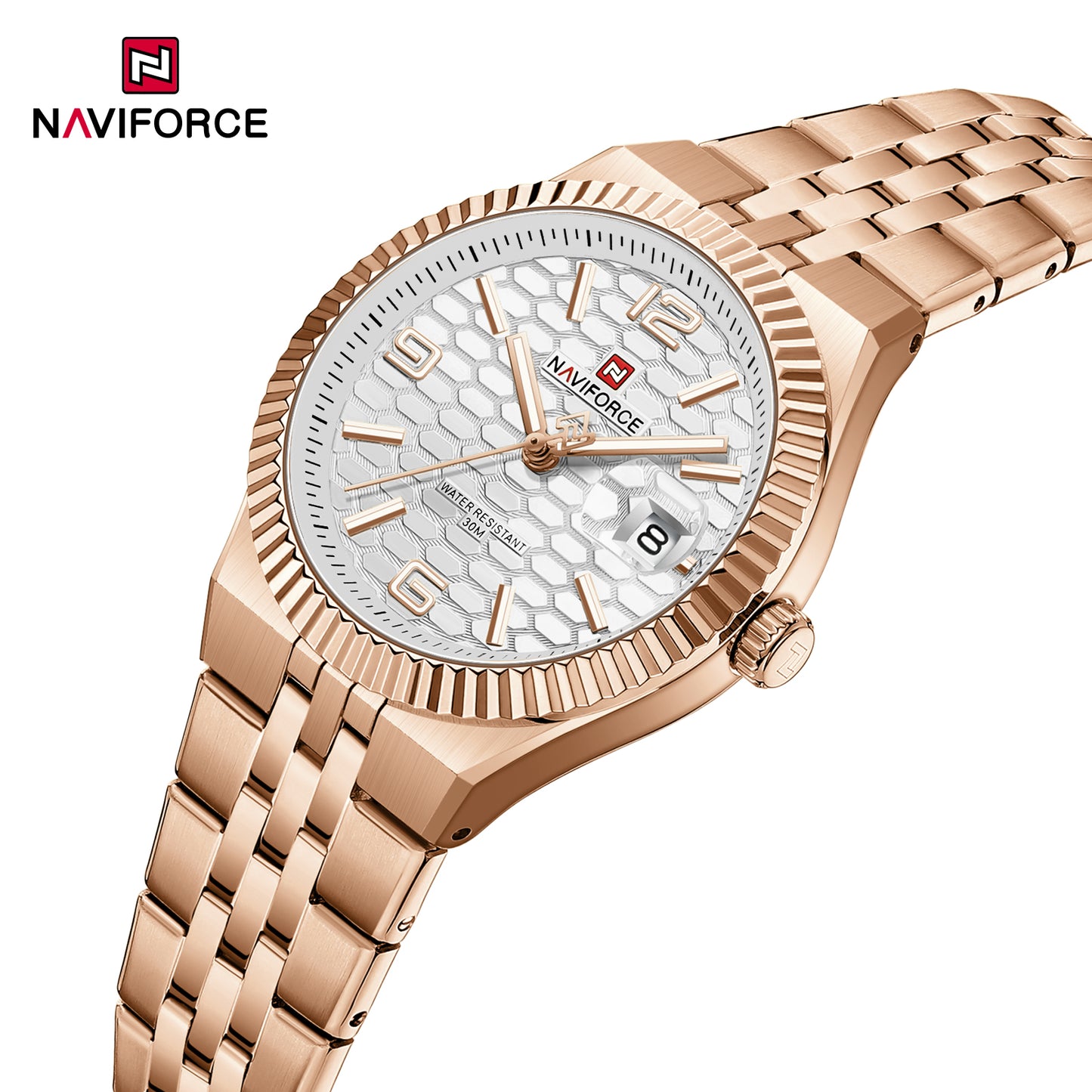 Naviforce 5079 Lotus Woman Watch - RoseGold White