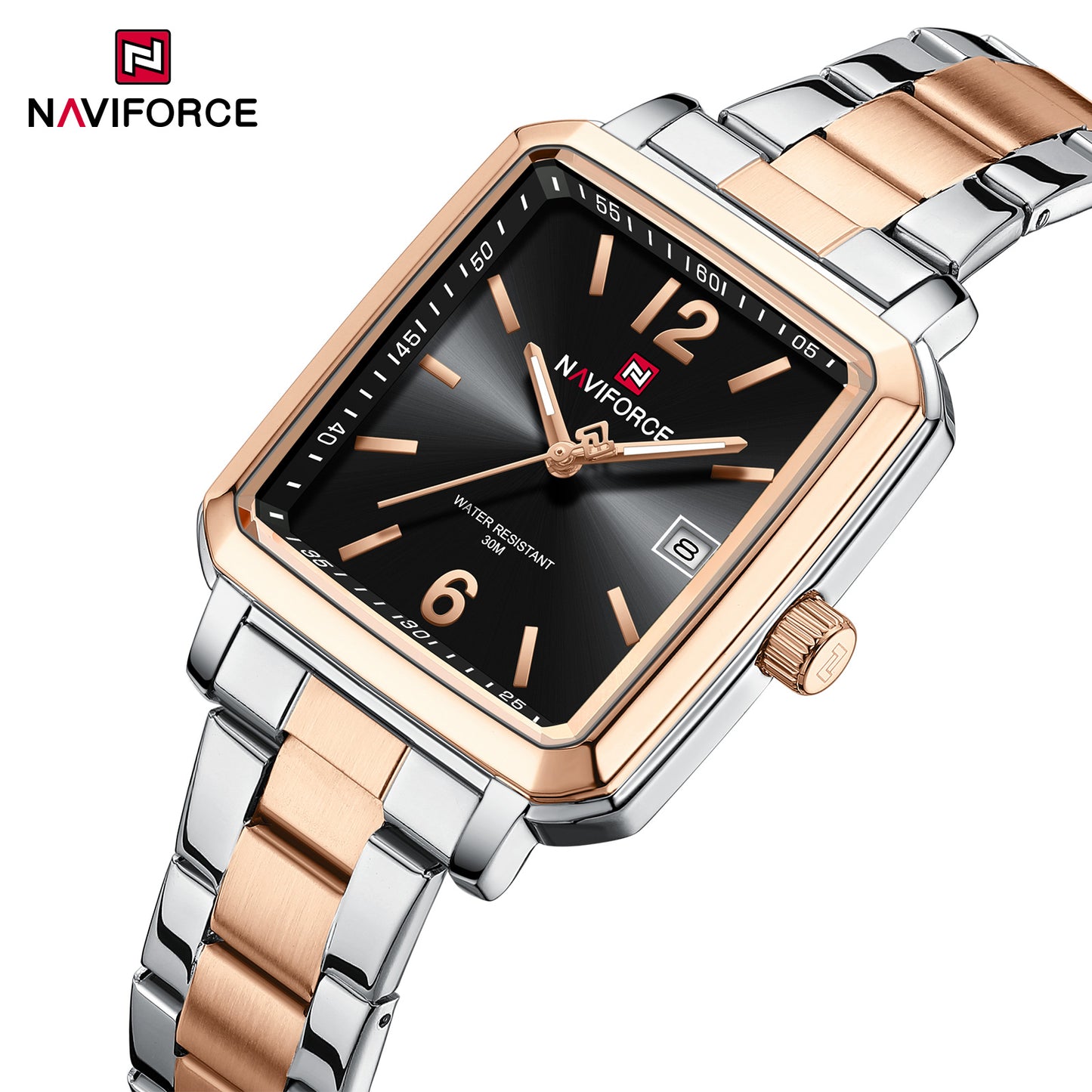 Naviforce 9252 Duet Classic Men Watch - Silver Black-RoseGold