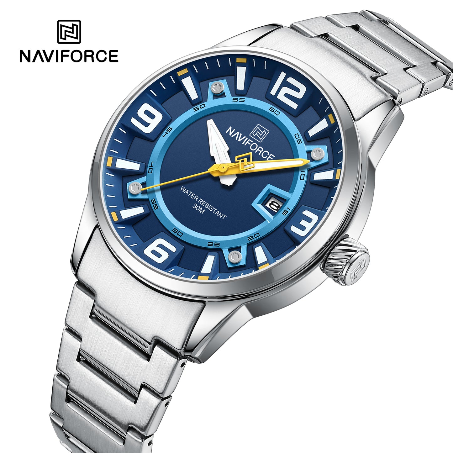 Naviforce 8044 Royal Jumbo Men Watch - Silver Blue