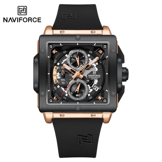 Naviforce 8064 Square Chrono Men Watch - Black RoseGold