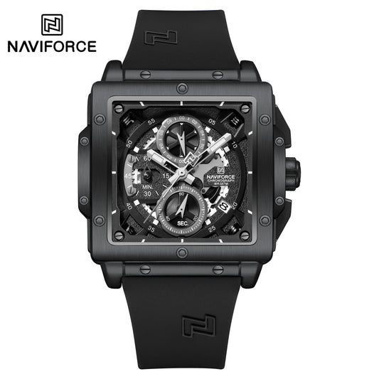 Naviforce 8064 Square Chrono Men Watch - Black