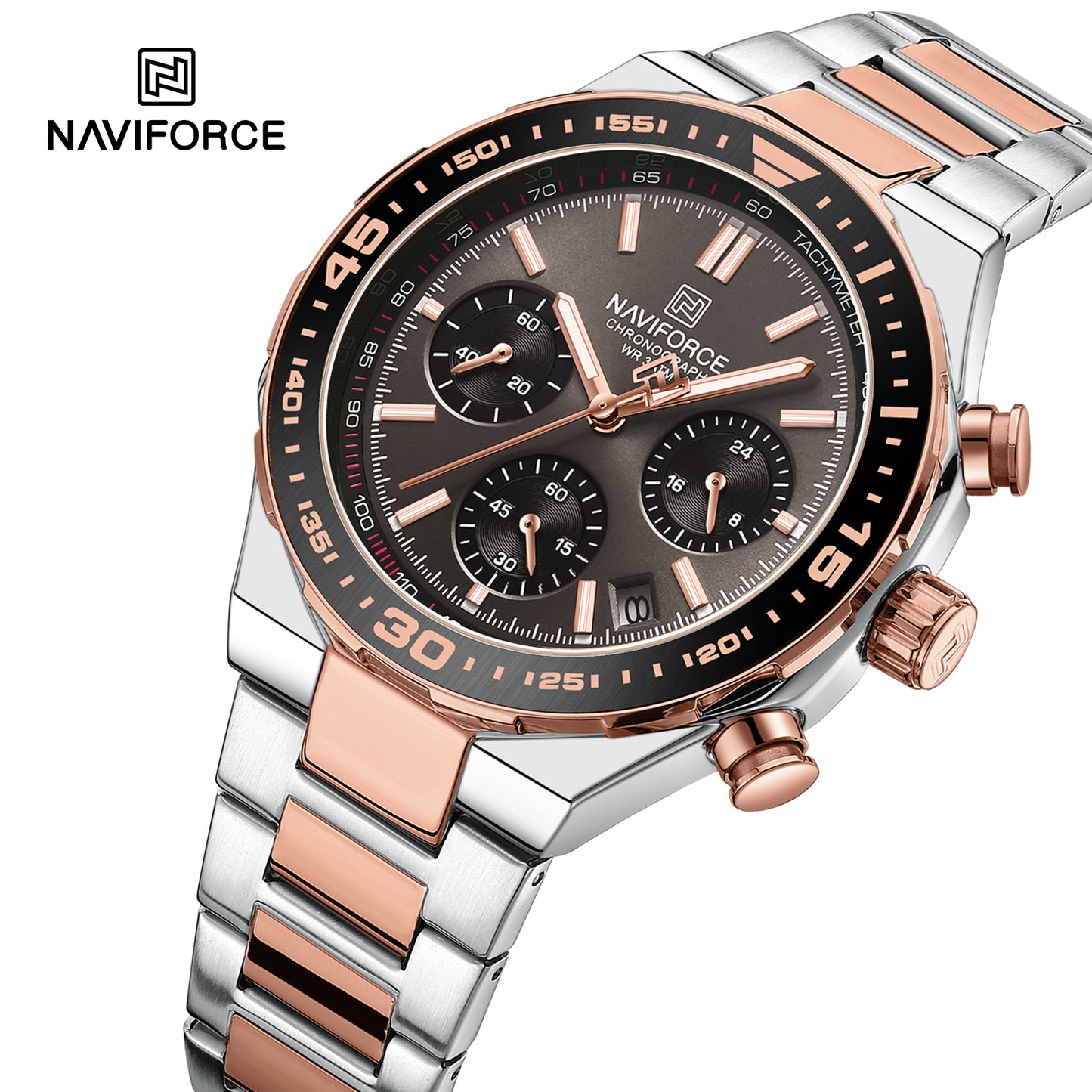 Naviforce 8049 Sparrow Men Chronograph Watch - Silver RoseGold