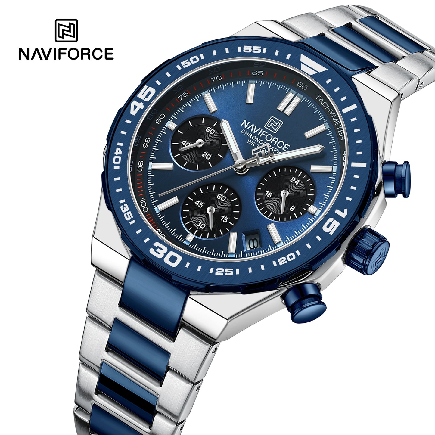 Naviforce 8049 Sparrow Men Chronograph Watch - Silver Blue