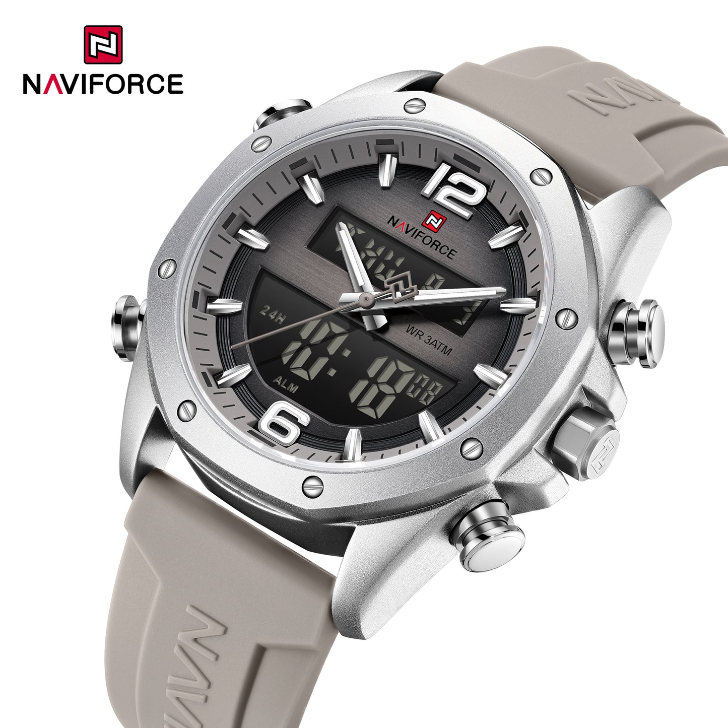 Naviforce 9264 Sentinel Men Silicone Watch - Silver Grey