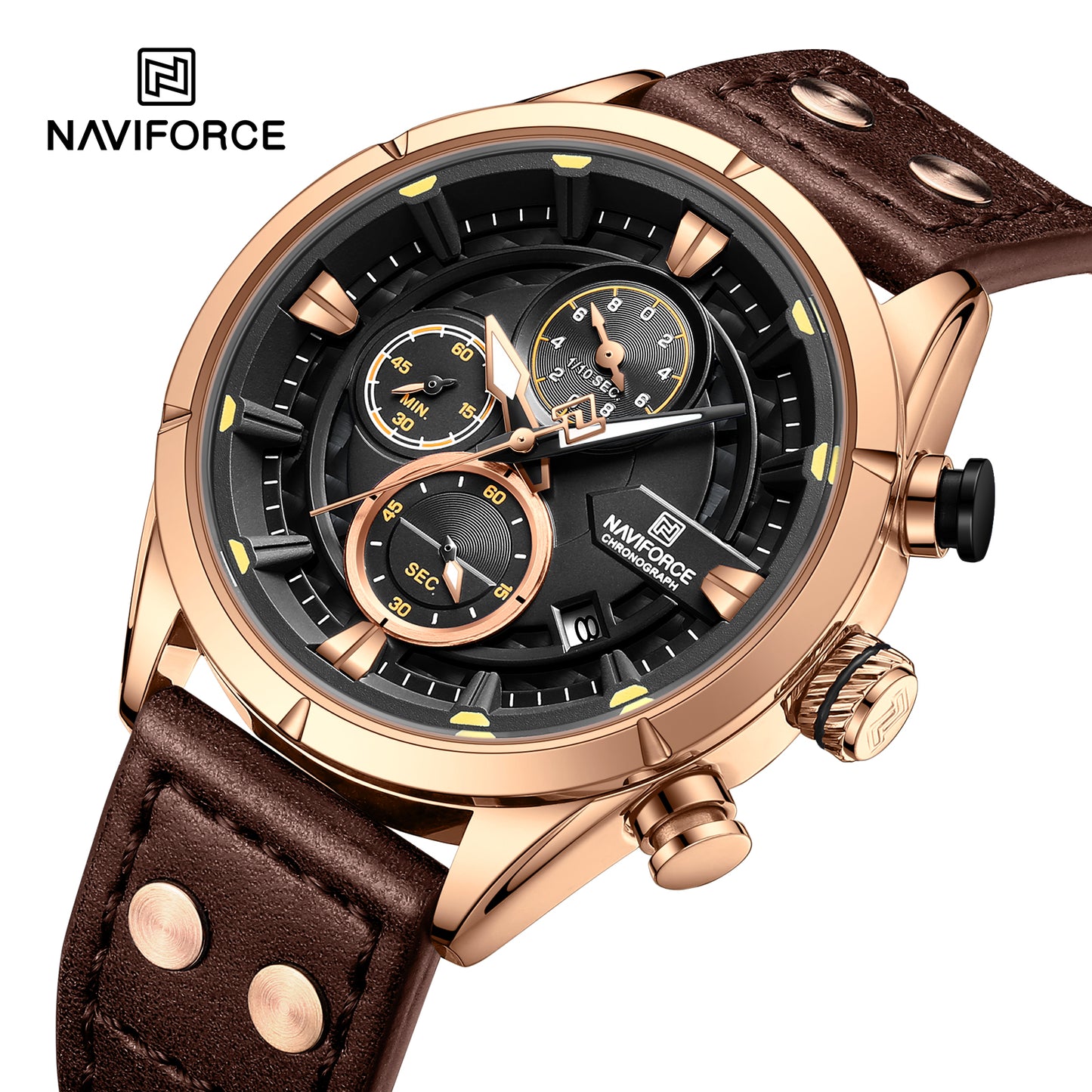 Naviforce 8045 Charlie Chronograph Men Watch - Coffee-Brown