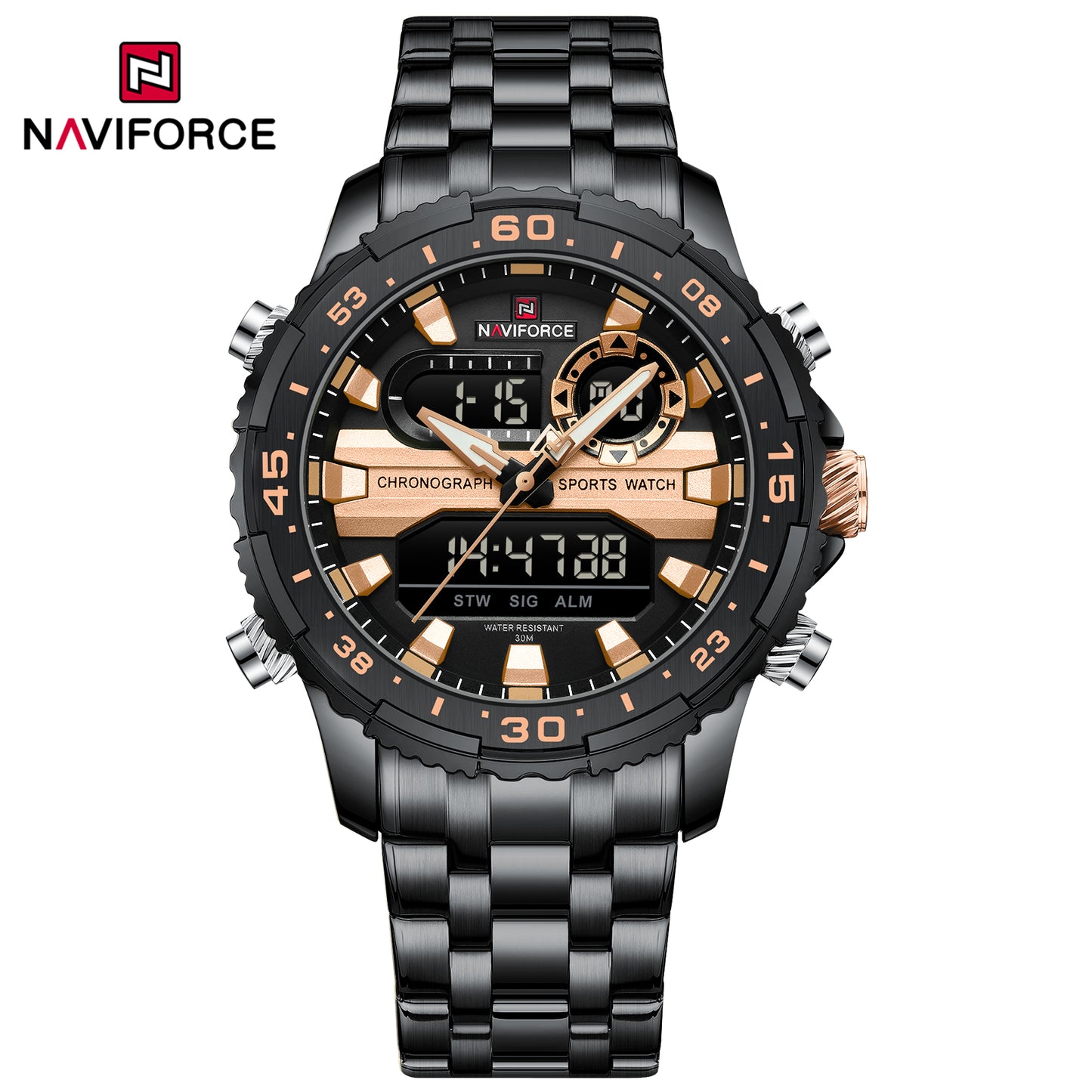 Naviforce 9234 Unicorn Men Watch - Black RoseGold