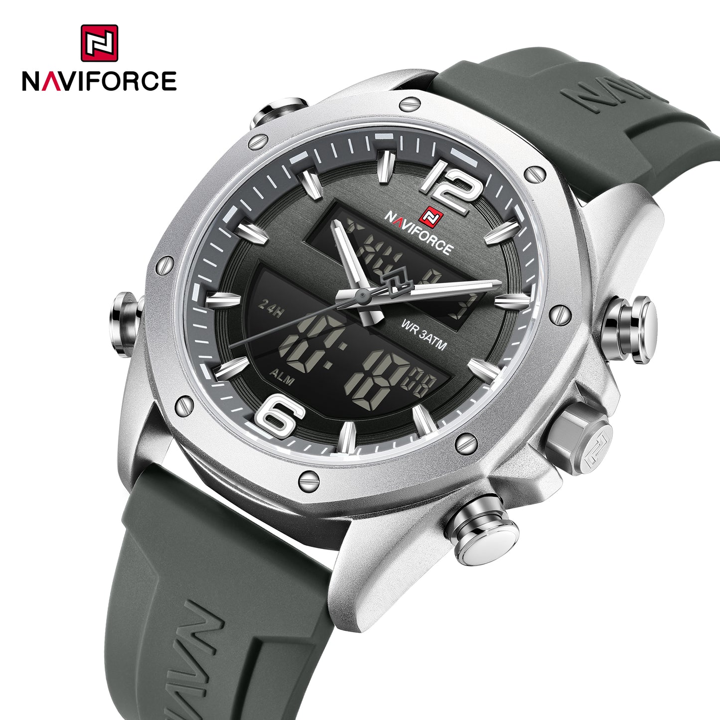 Naviforce 9264 Sentinel Men Silicone Watch - Silver DarkGrey