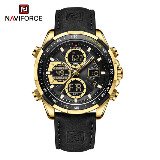 Naviforce 9197 Electron Men Leather Watch - Black Gold