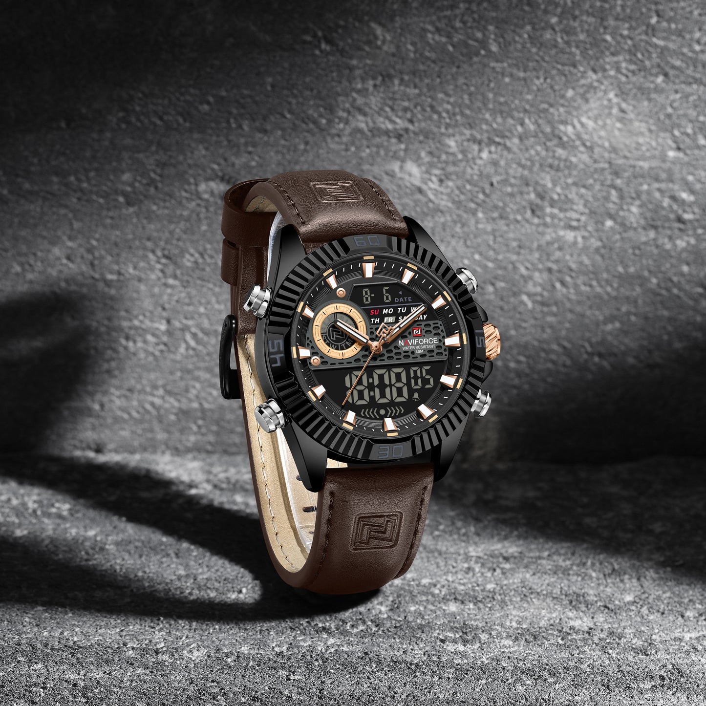 Naviforce 9262L Voyager Men Leather Watch - Coffee-Brown