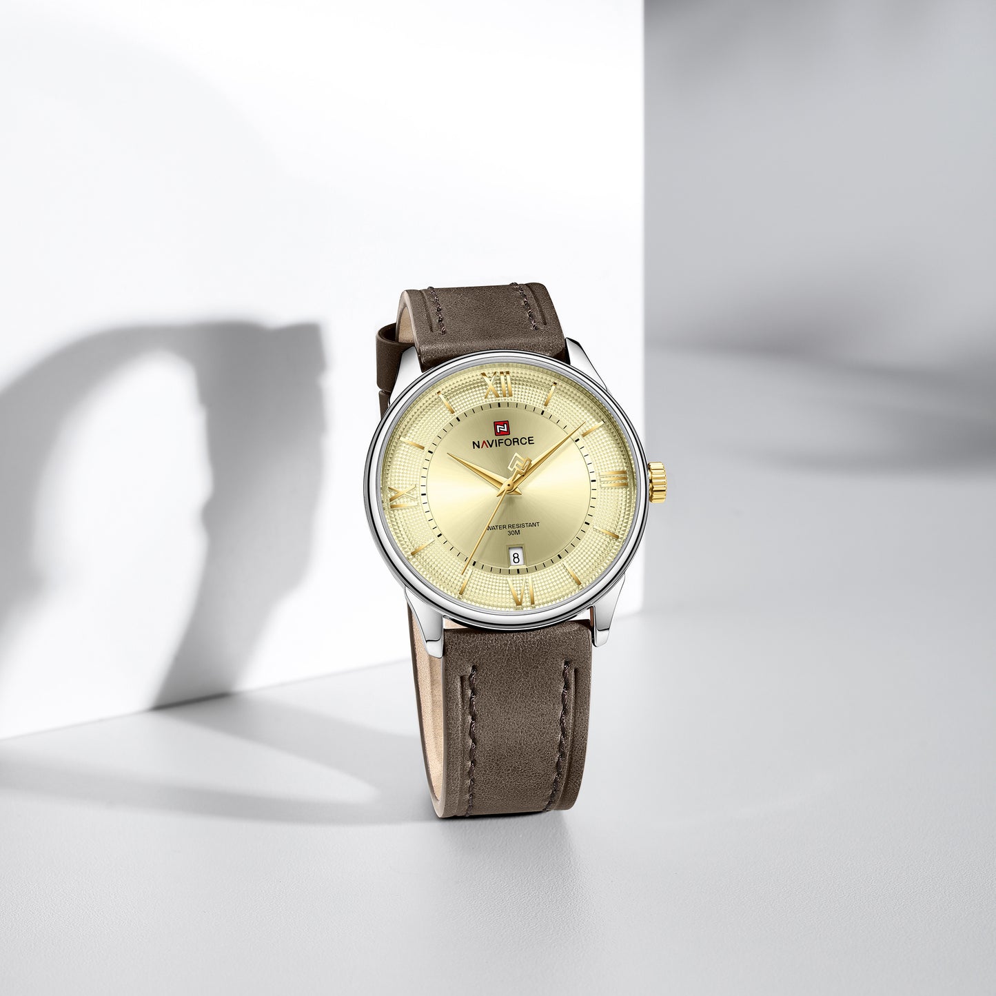 Naviforce 9272L Spectra Men Leather Watch - Darkbrown-Gold