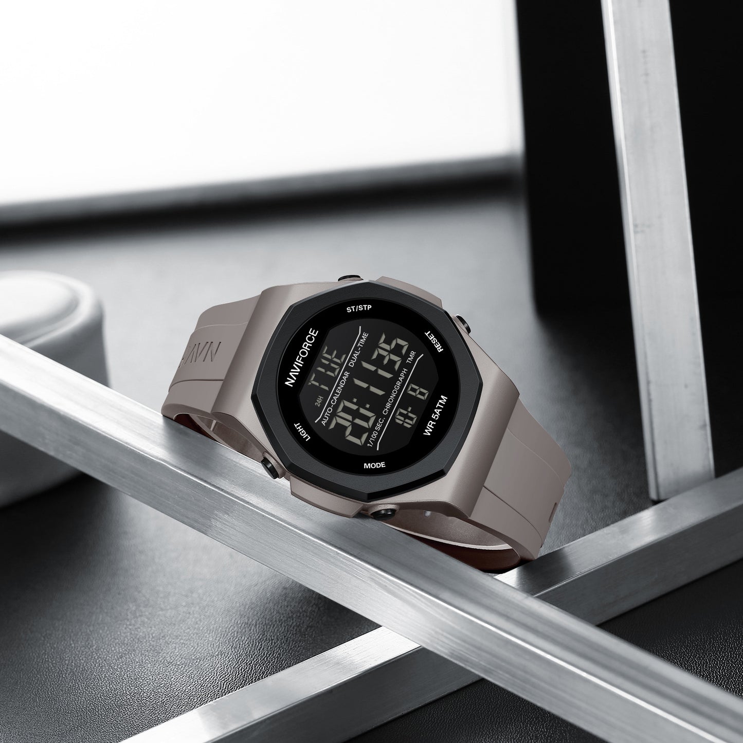 Naviforce NF7117 Volda Digital Men Watch - Light Grey