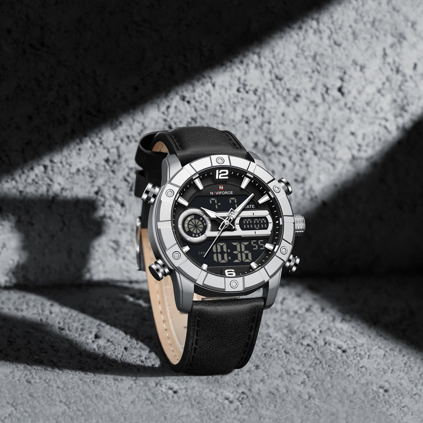 Naviforce 9263 CrossTime Edition Men Leather Watch - Black