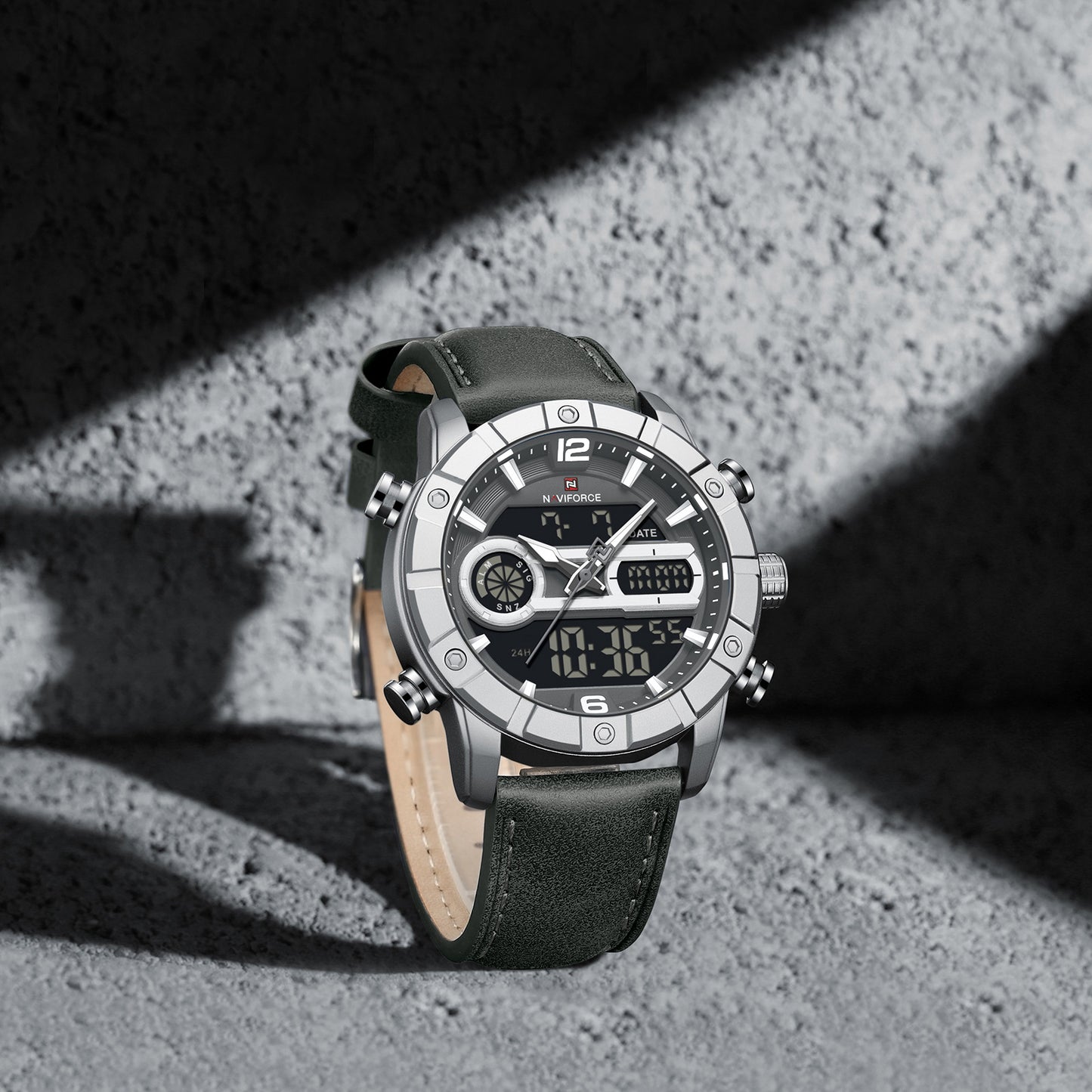 Naviforce 9263 CrossTime Edition Men Leather Watch - Grey