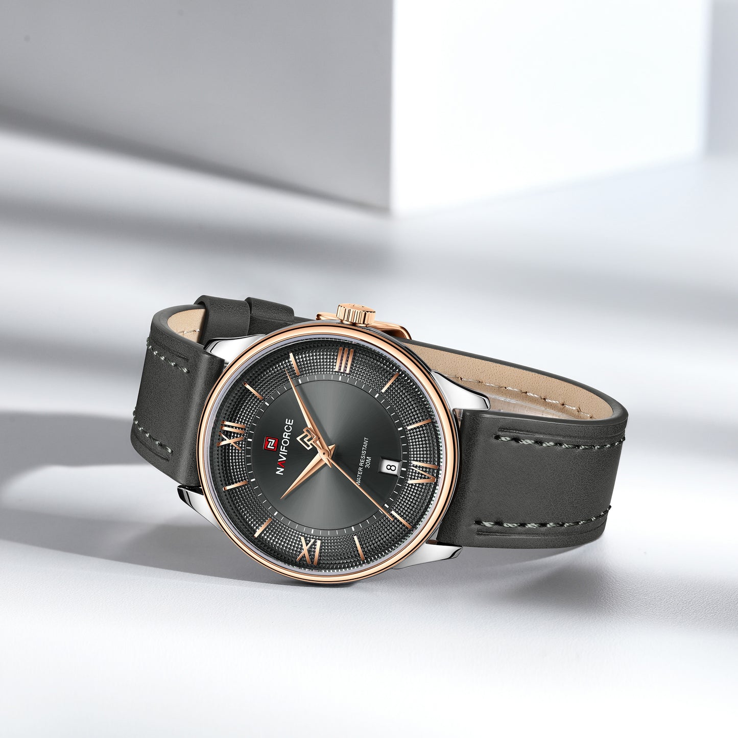 Naviforce 9272L Spectra Men Leather Watch - Grey-RoseGold