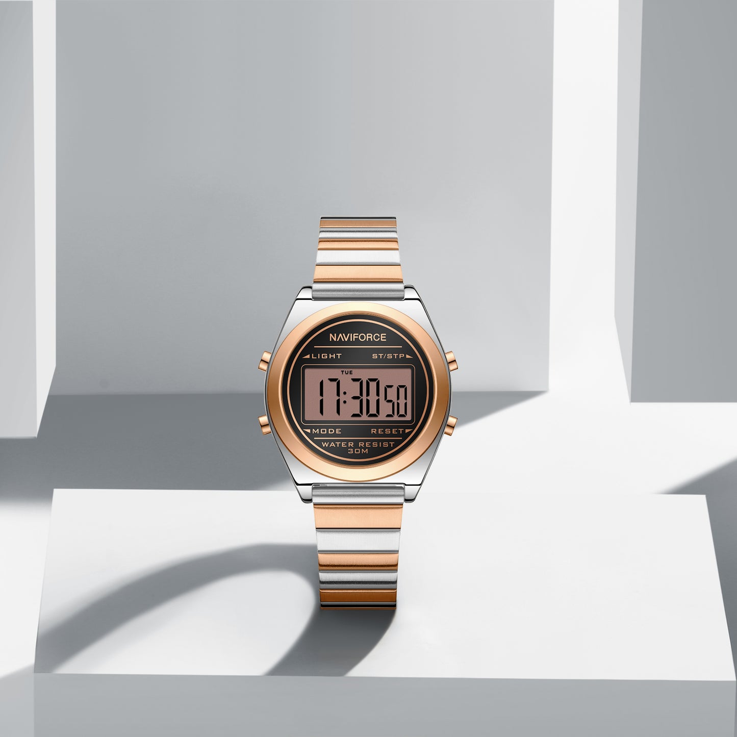 Naviforce 5066 Haute Digital Women Watch - RoseGold Silver