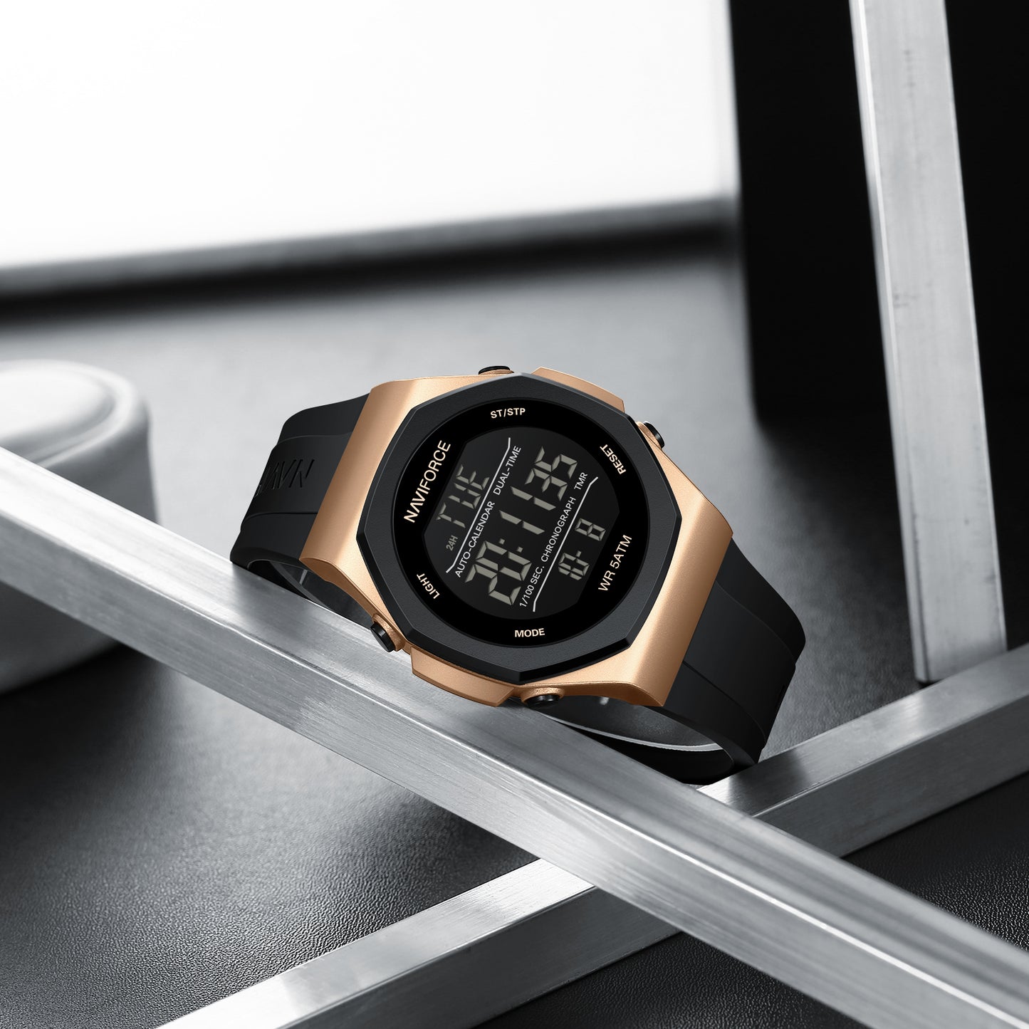 Naviforce NF7117 Volda Digital Men Watch - RoseGold Black