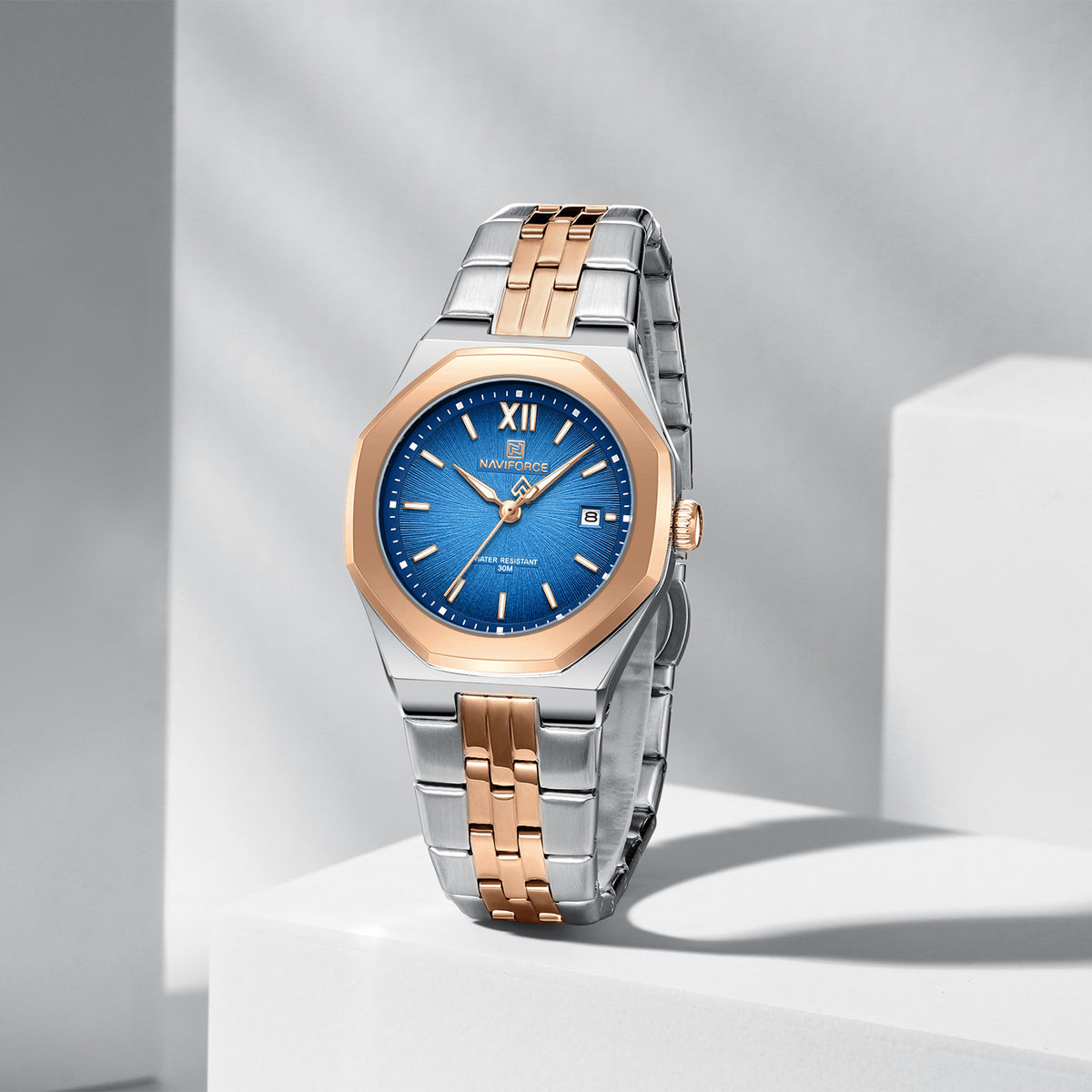 Naviforce 5078 Radiant Luxe Women Watch - Silver RoseGold Blue