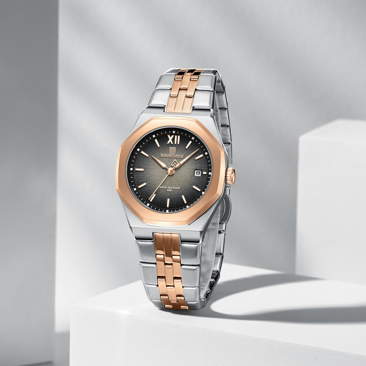 Naviforce 5078 Radiant Luxe Women Watch - Silver RoseGold Black
