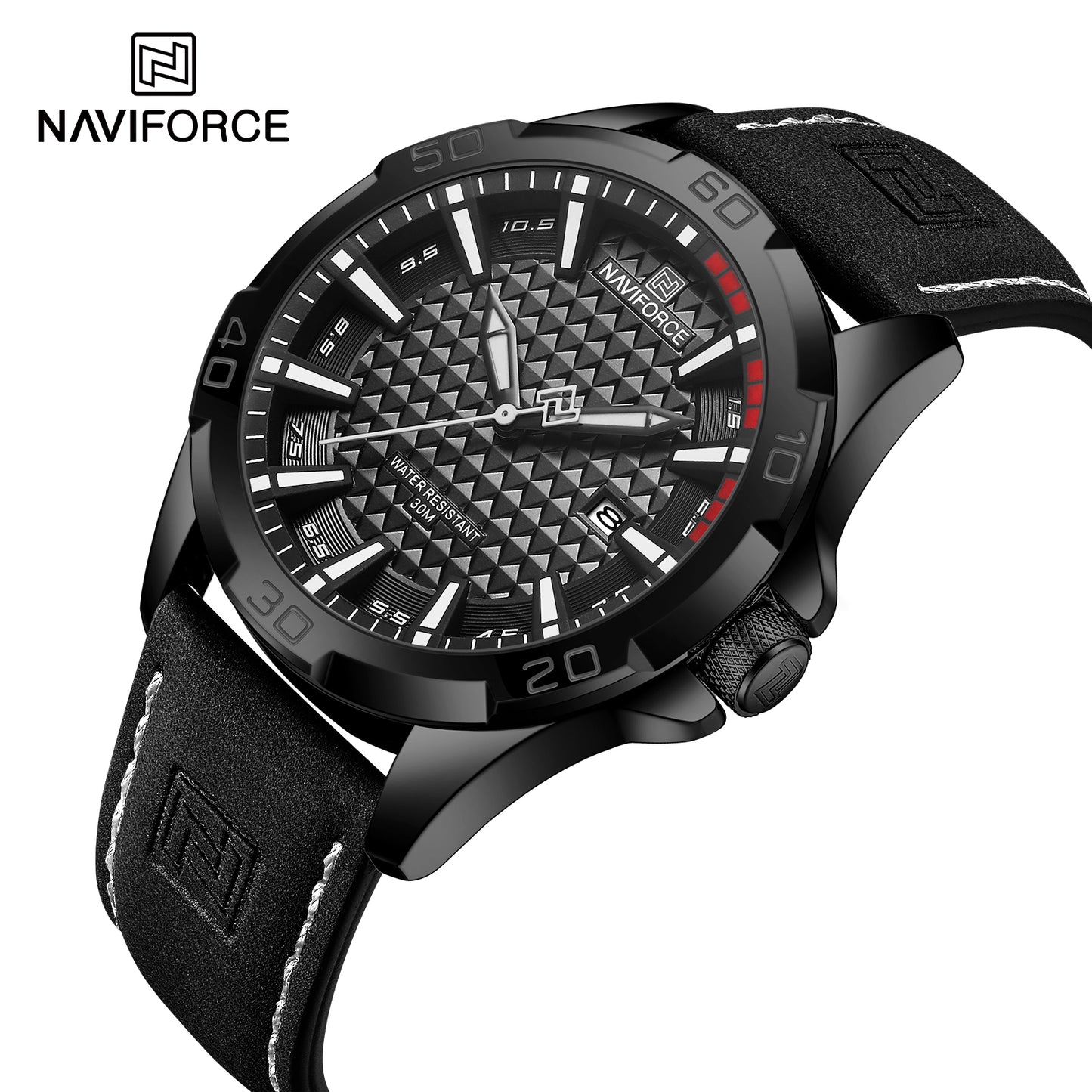 Naviforce 8023 Rotary Men Leather Watch - Black
