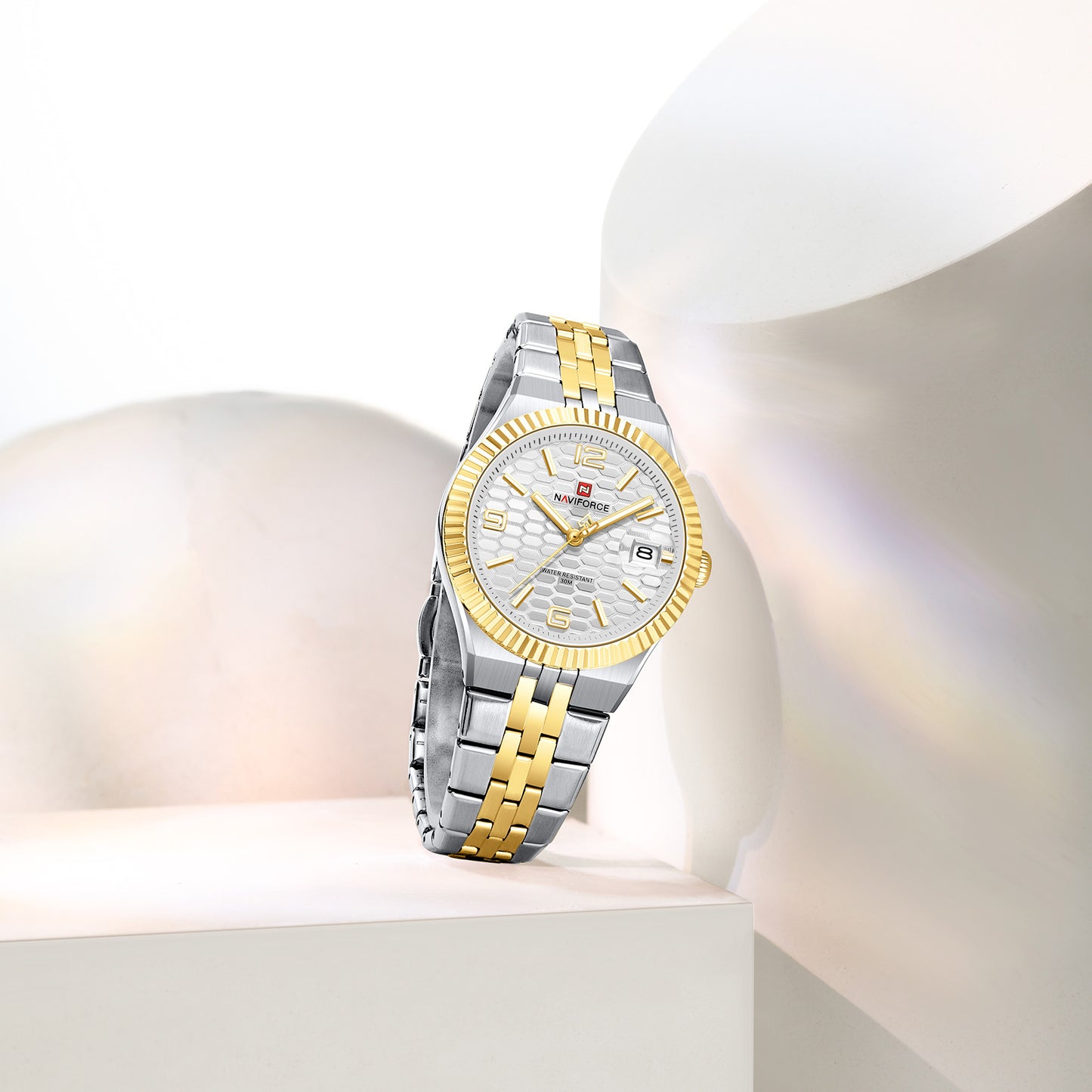 Naviforce 5079 Lotus Woman Watch - Silver-Gold White