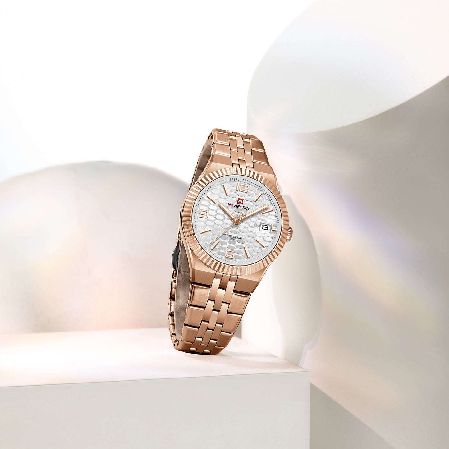 Naviforce 5079 Lotus Woman Watch - RoseGold White