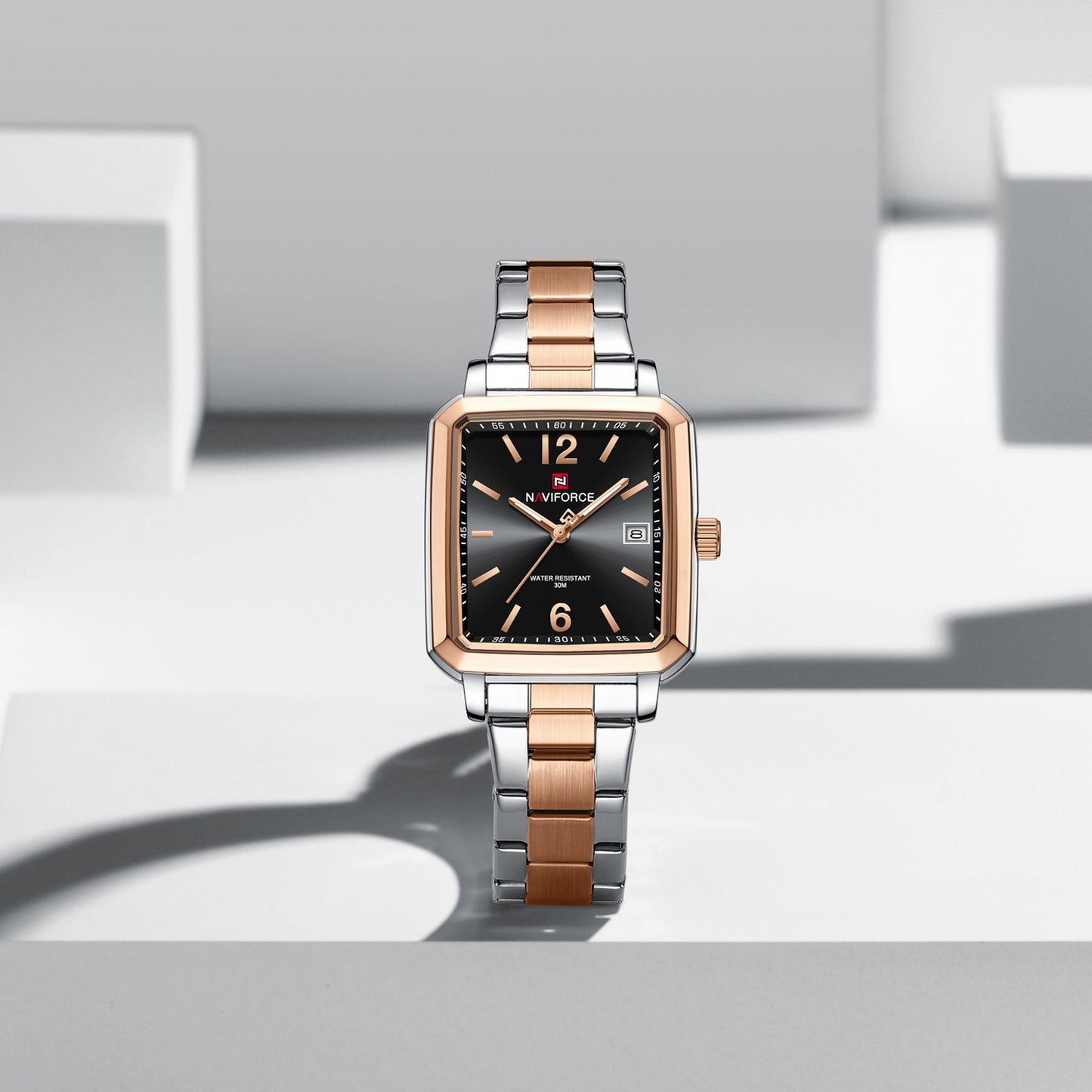 Naviforce 9252 Duet Classic Men Watch - Silver Black-RoseGold