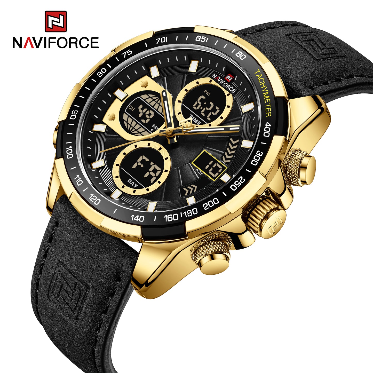 Naviforce 9197 Electron Men Leather Watch - Black Gold