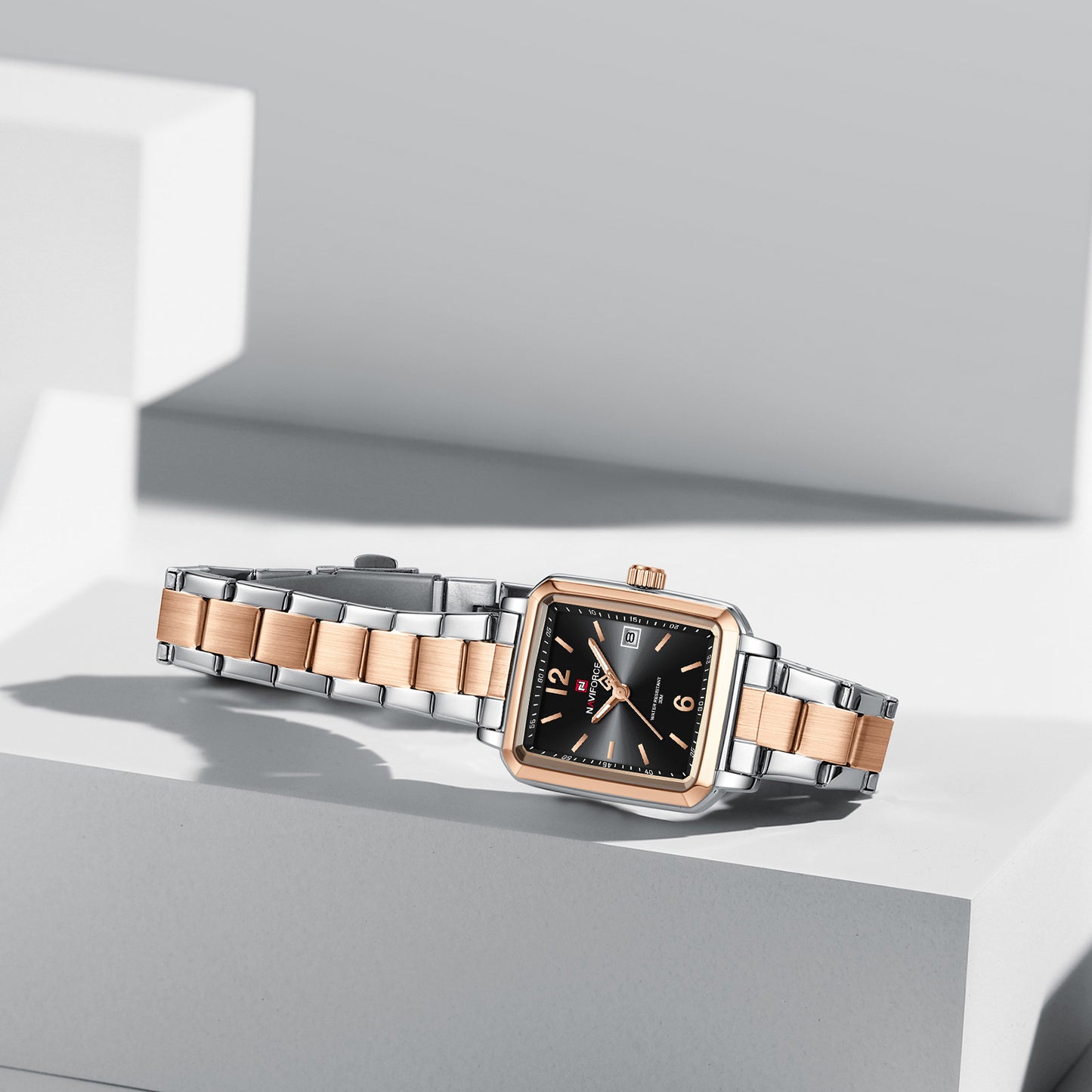 Naviforce 9252 Duet Classic Couples Watch - Silver Black-RoseGold
