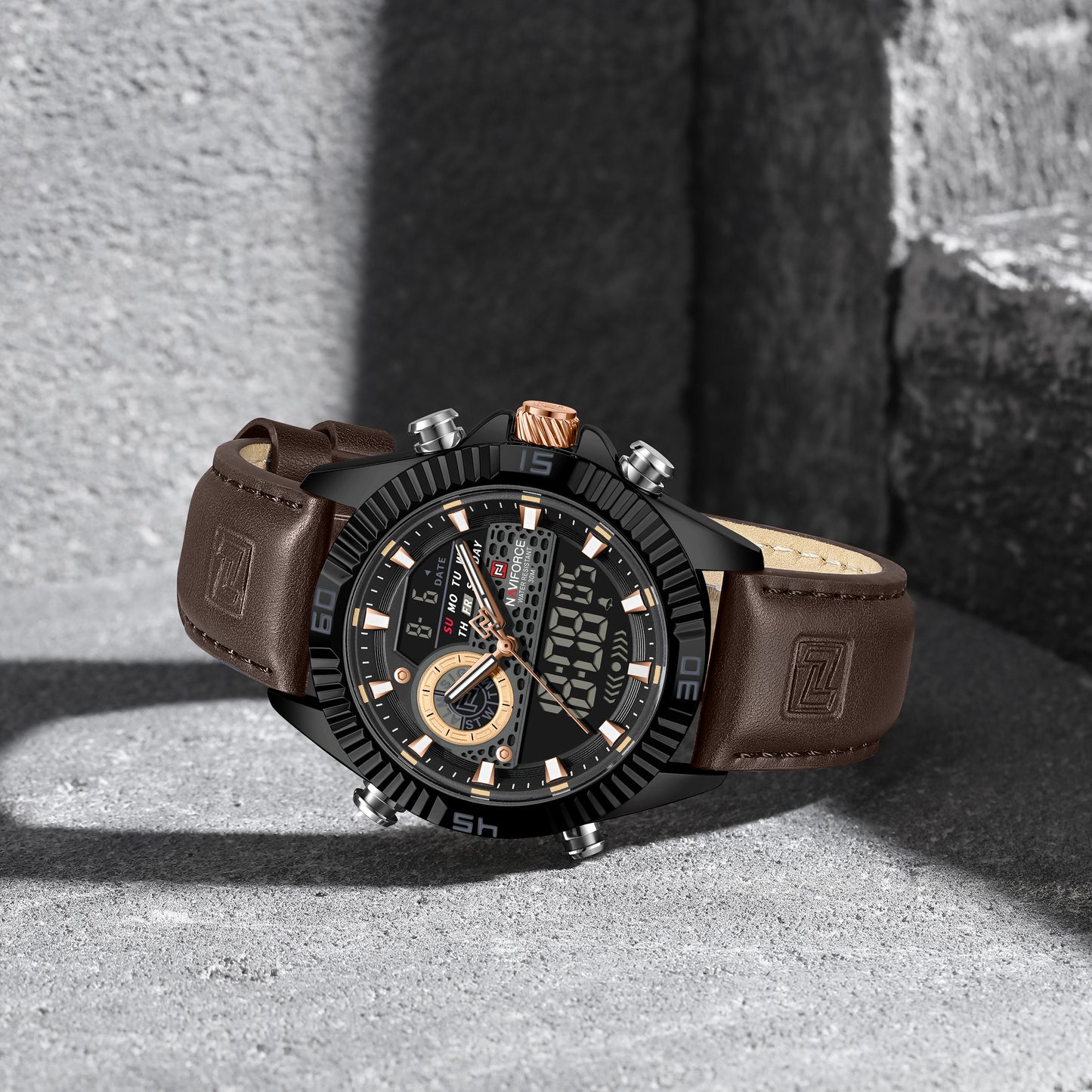 Naviforce 9262L Voyager Men Leather Watch - Coffee-Brown