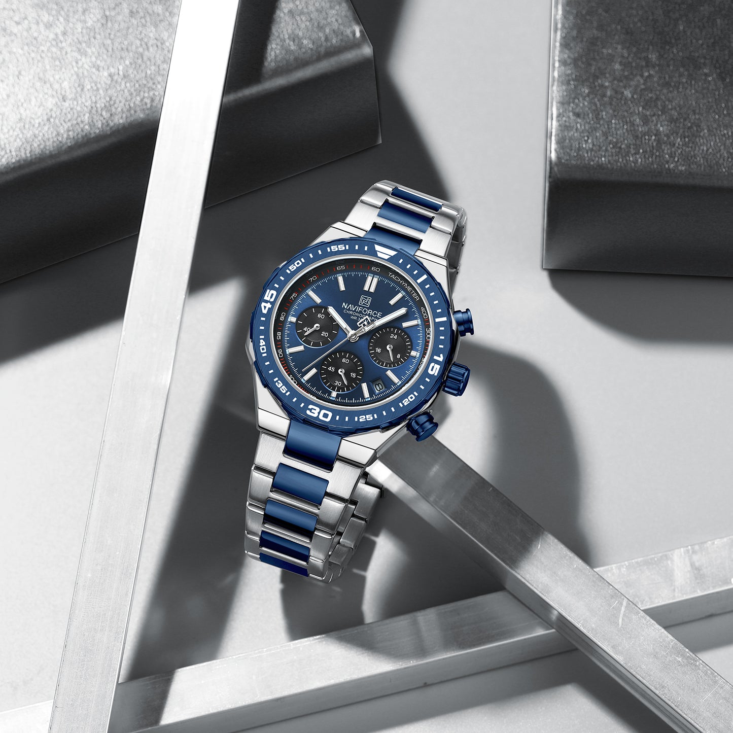Naviforce 8049 Sparrow Men Chronograph Watch - Silver Blue
