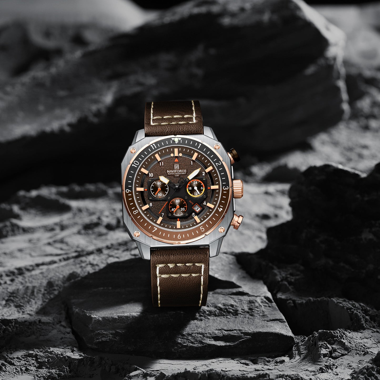 Naviforce 8057 Chronomaster Men Watch - Silver Brown