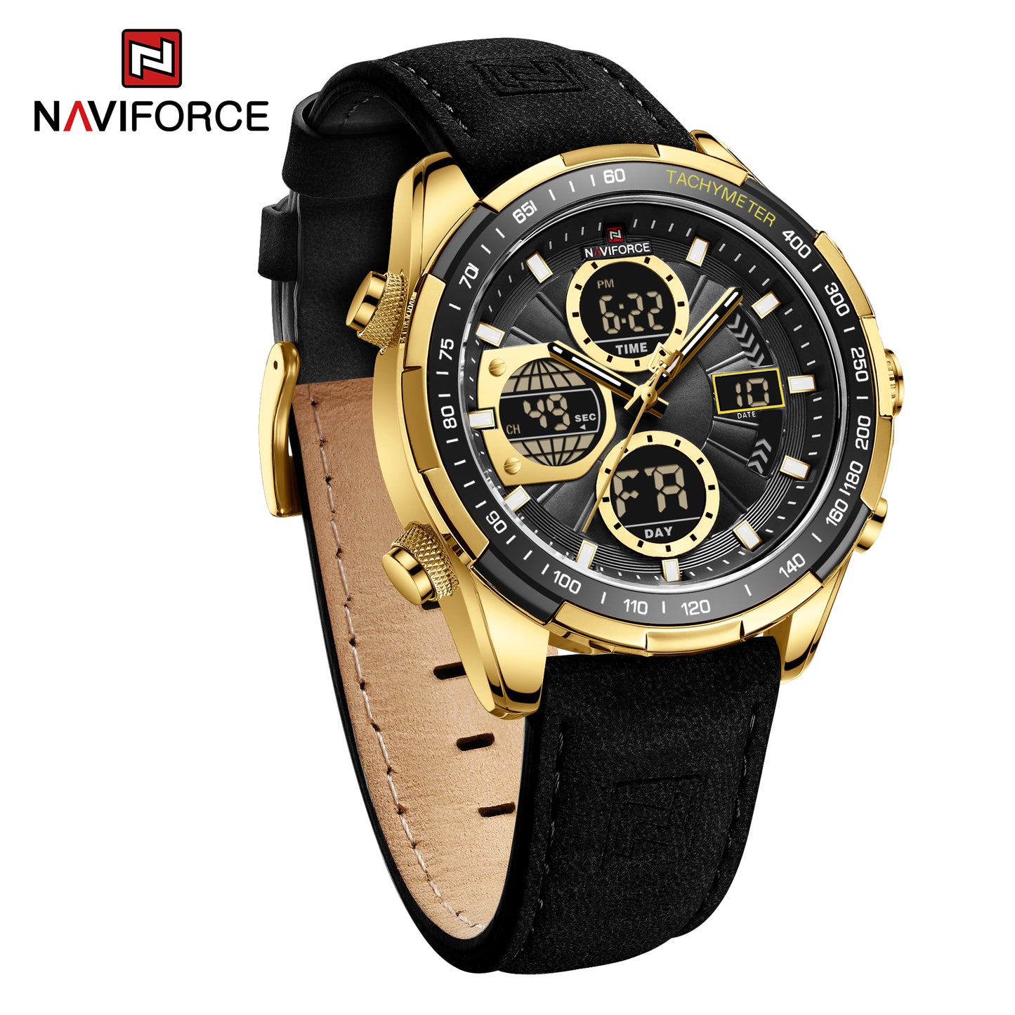 Naviforce 9197 Electron Men Leather Watch - Black Gold