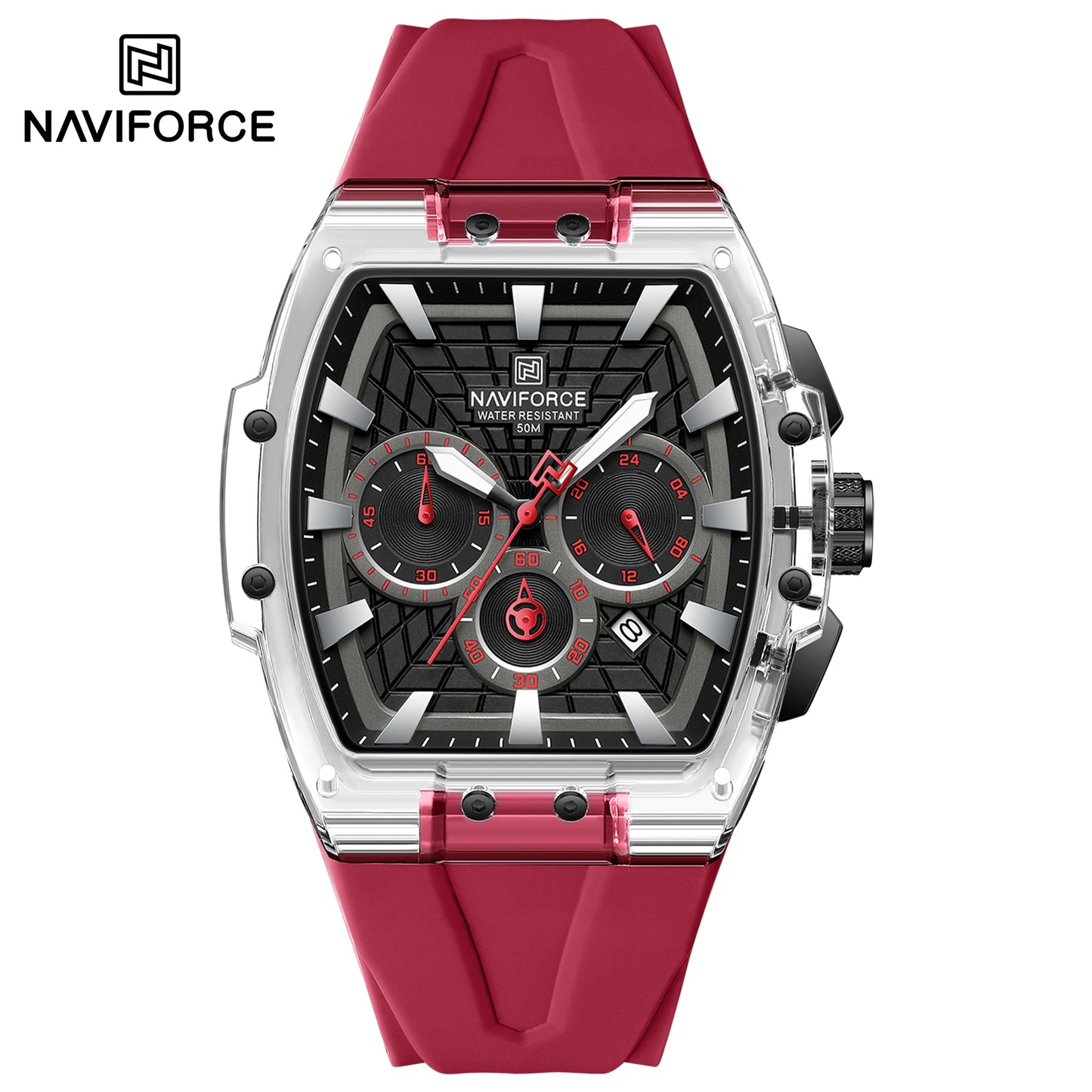 Naviforce 6113 Kwada Chrono Silicone Watch - Black Red