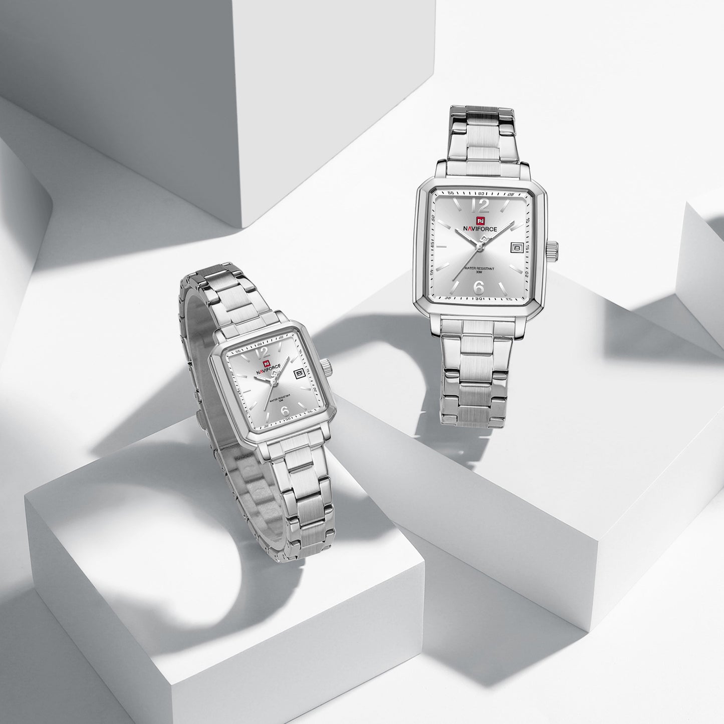 Naviforce 9252 Duet Classic Couples Watch - Silver