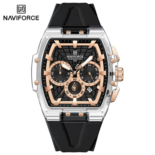 Naviforce 6113 Kwada Chrono Silicone Watch - Black RoseGold-Silver