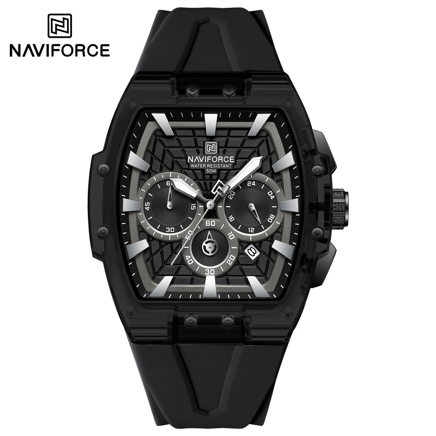 Naviforce 6113 Kwada Chrono Silicone Watch - Black