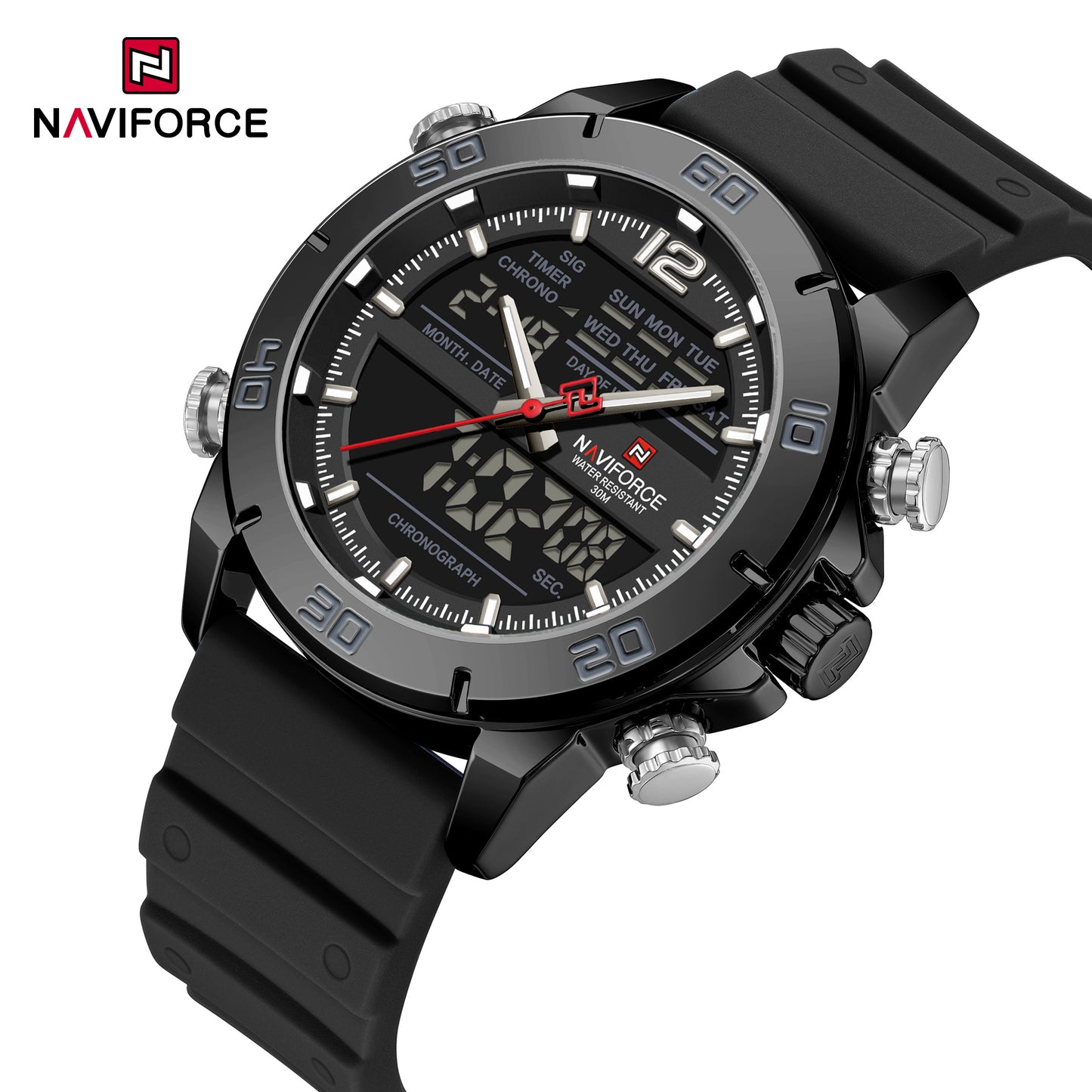 Naviforce 9253T Alexander Men Silicone Watch - Black
