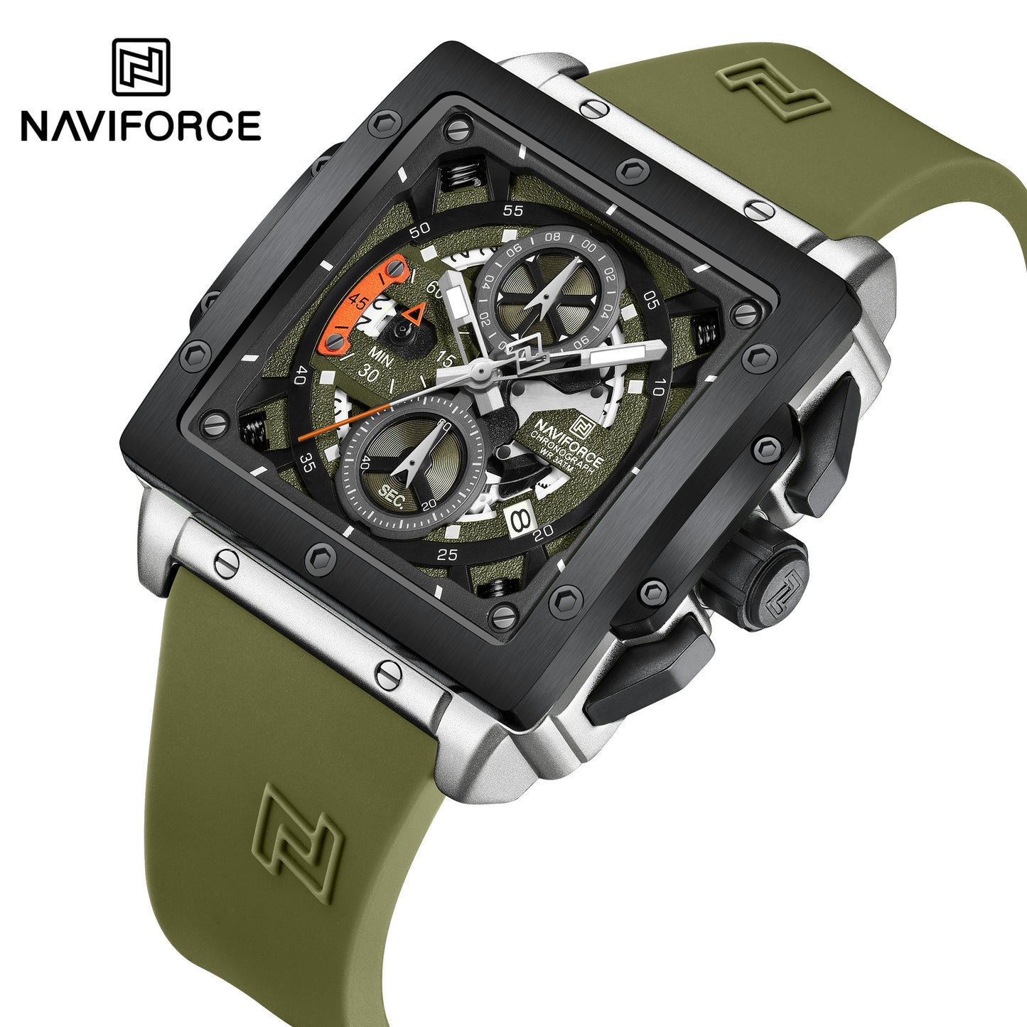 Naviforce 8064 Square Chrono Men Watch - Green
