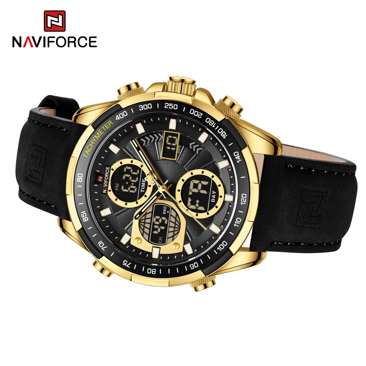 Naviforce 9197 Electron Men Leather Watch - Black Gold