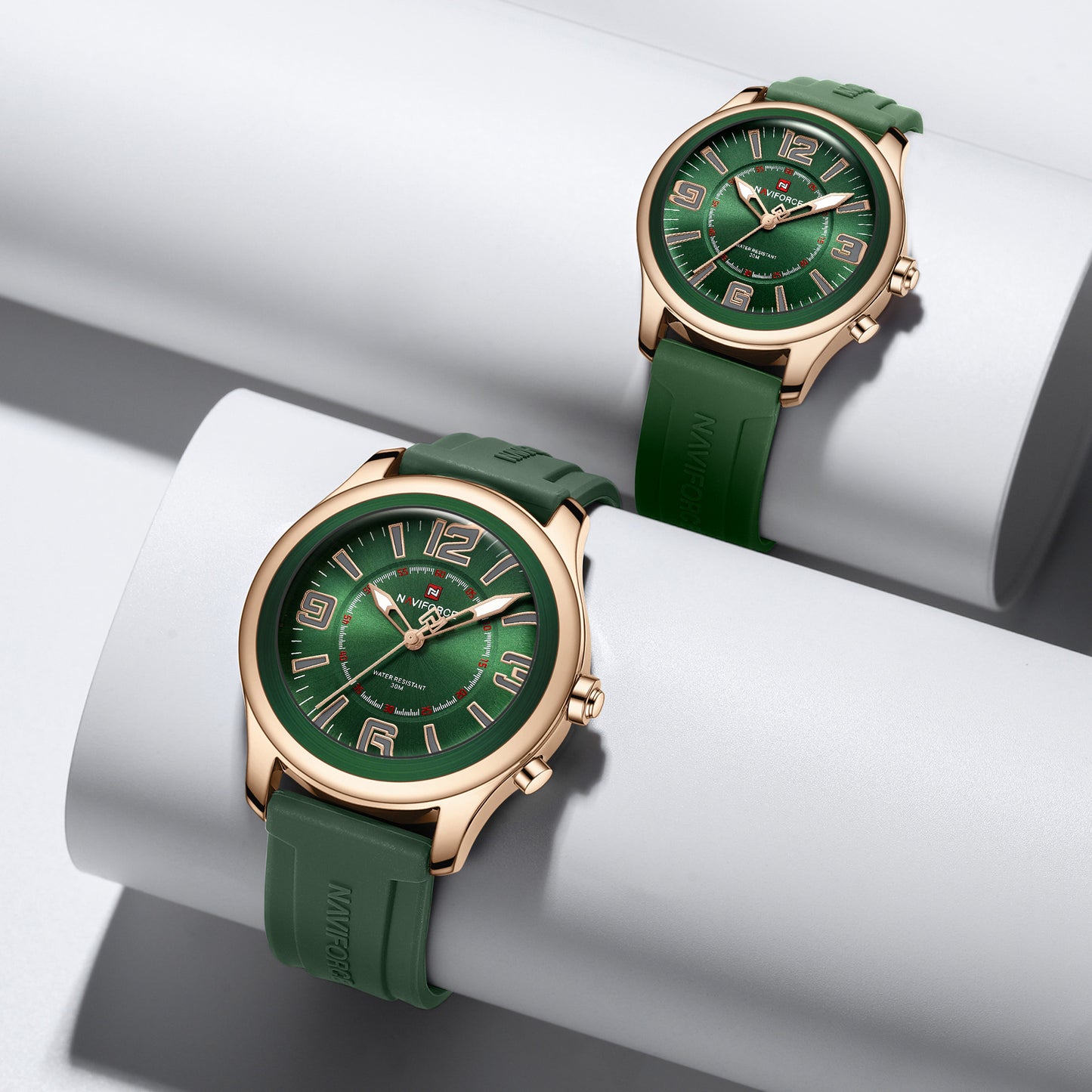 Naviforce 9256 Duotime Couple Watch - Green