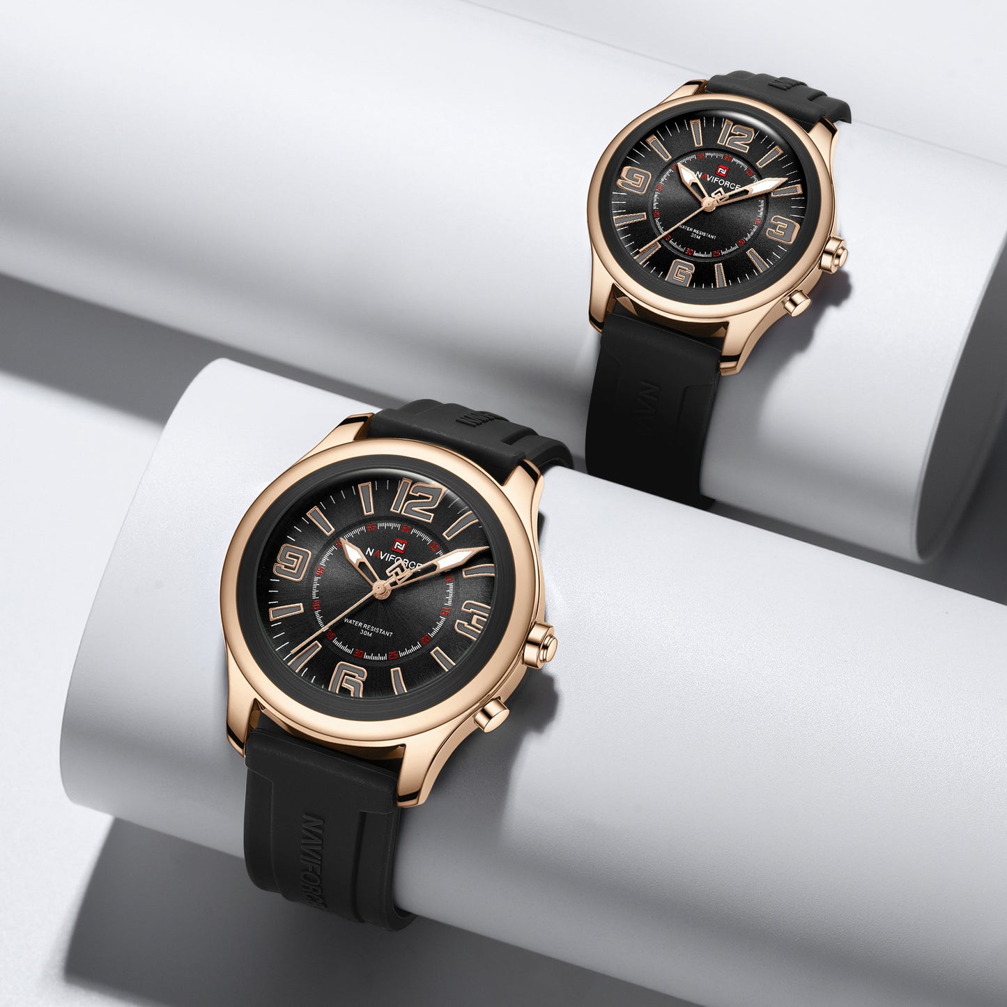 Naviforce 9256 Duotime Couple Watch - Black RoseGold