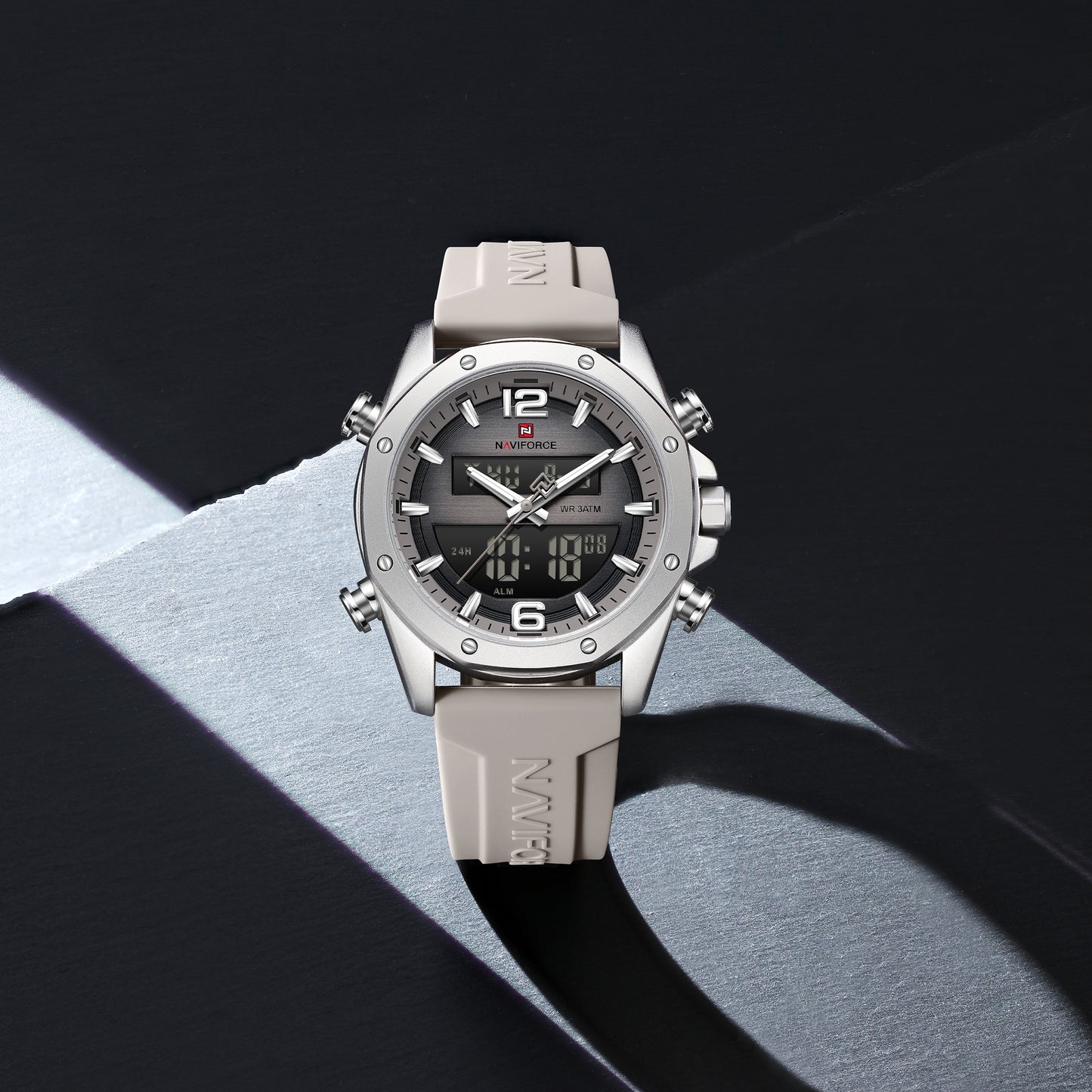 Naviforce 9264 Sentinel Men Silicone Watch - Silver Grey
