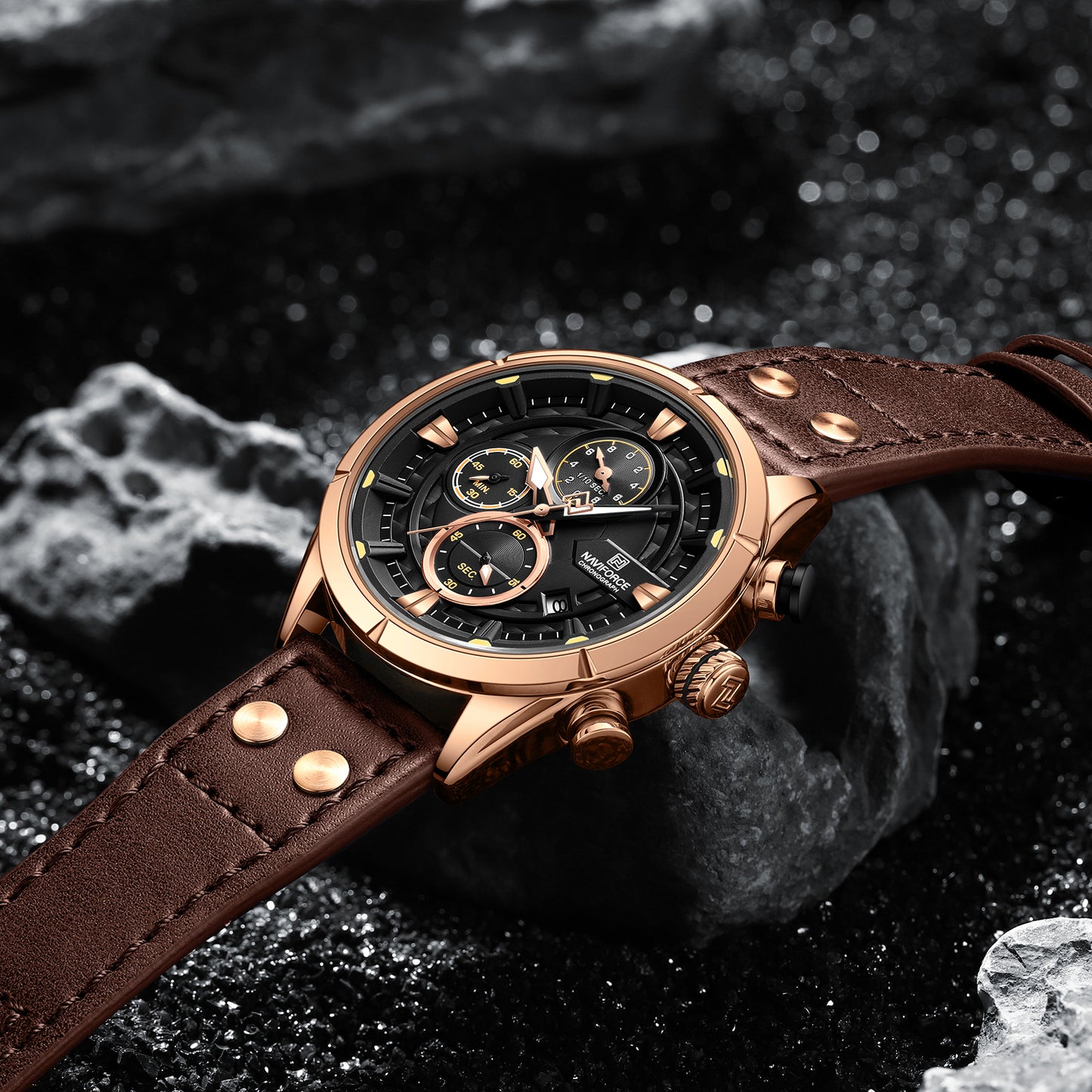 Naviforce 8045 Charlie Chronograph Men Watch - Coffee-Brown