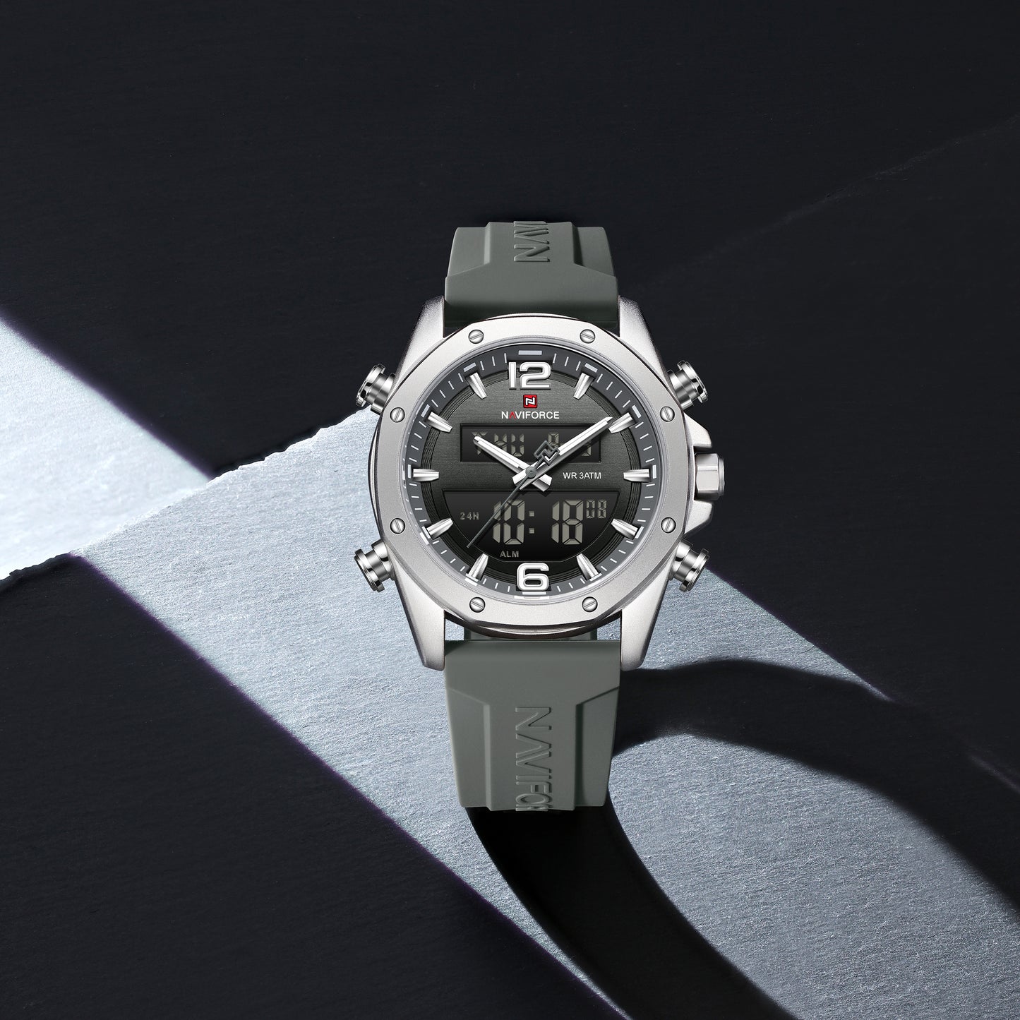 Naviforce 9264 Sentinel Men Silicone Watch - Silver DarkGrey
