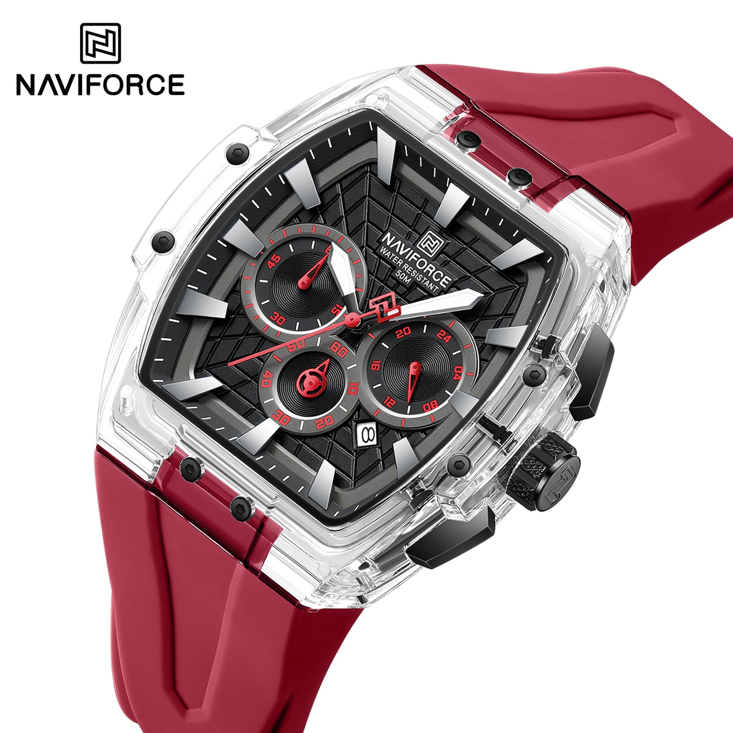 Naviforce 6113 Kwada Chrono Silicone Watch - Black Red