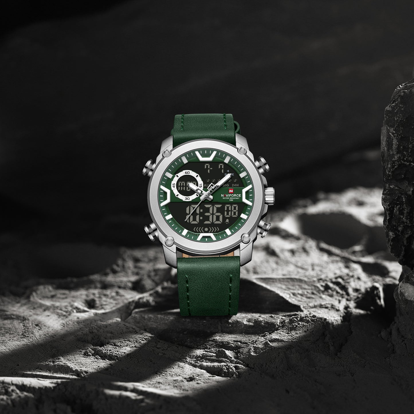 Naviforce 9261 Urban Men Leather Watch - Silver Green